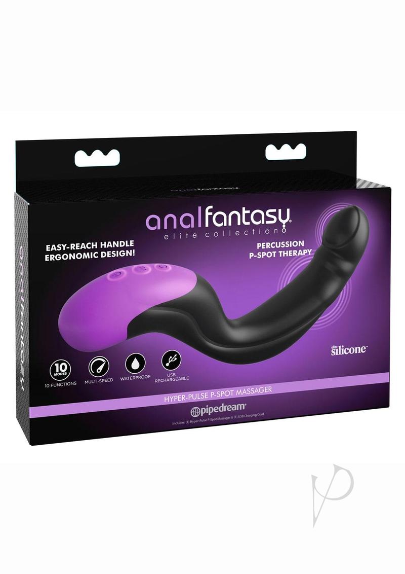 Anal Fantasy Elite Hyper Pulse Rechargeable Silicone P-Spot Massager for Men - Powerful Prostate Stimulator with 10 Vibration Modes, Waterproof & USB Charging - Perfect for Solo Play & Couples' Intimacy (Black)