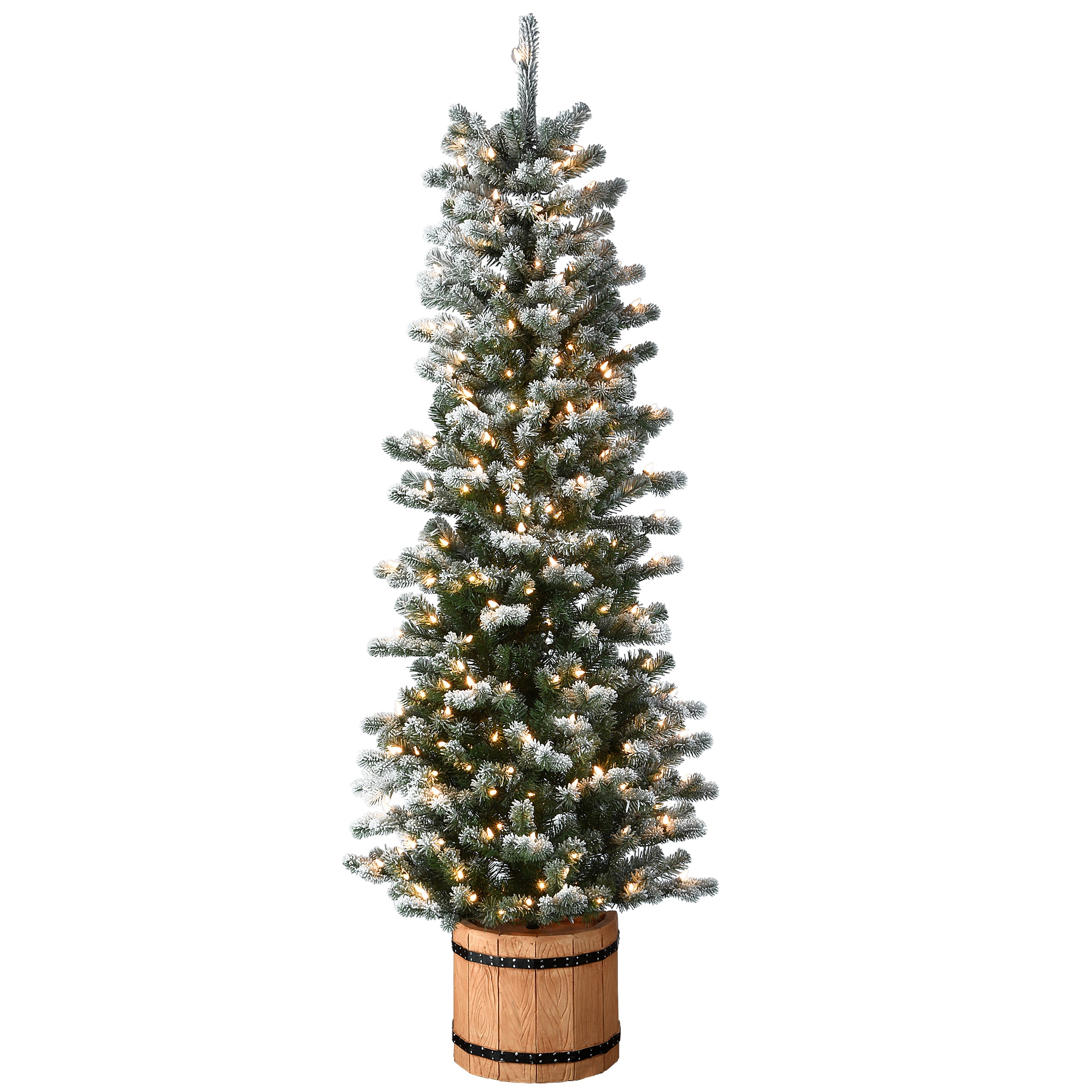 6 ft. Pre-Lit Snowy Sheffield Spruce Slim Artificial Christmas Tree with Clear Lights - Perfect for Living Room, Office, and Holiday Decorations
