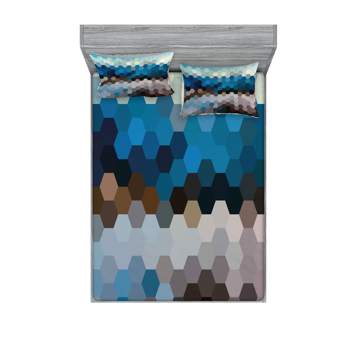 Ambesonne Winter 2-Pack Queen Size Fitted Sheet & Pillow Sham Set - Geometric Game Blurry Pattern 4-Piece Bedding Decor (2 Fitted Sheets & 4 Pillow Covers) Multicolor for Cozy Bedroom Upgrade & Guest Room Makeover