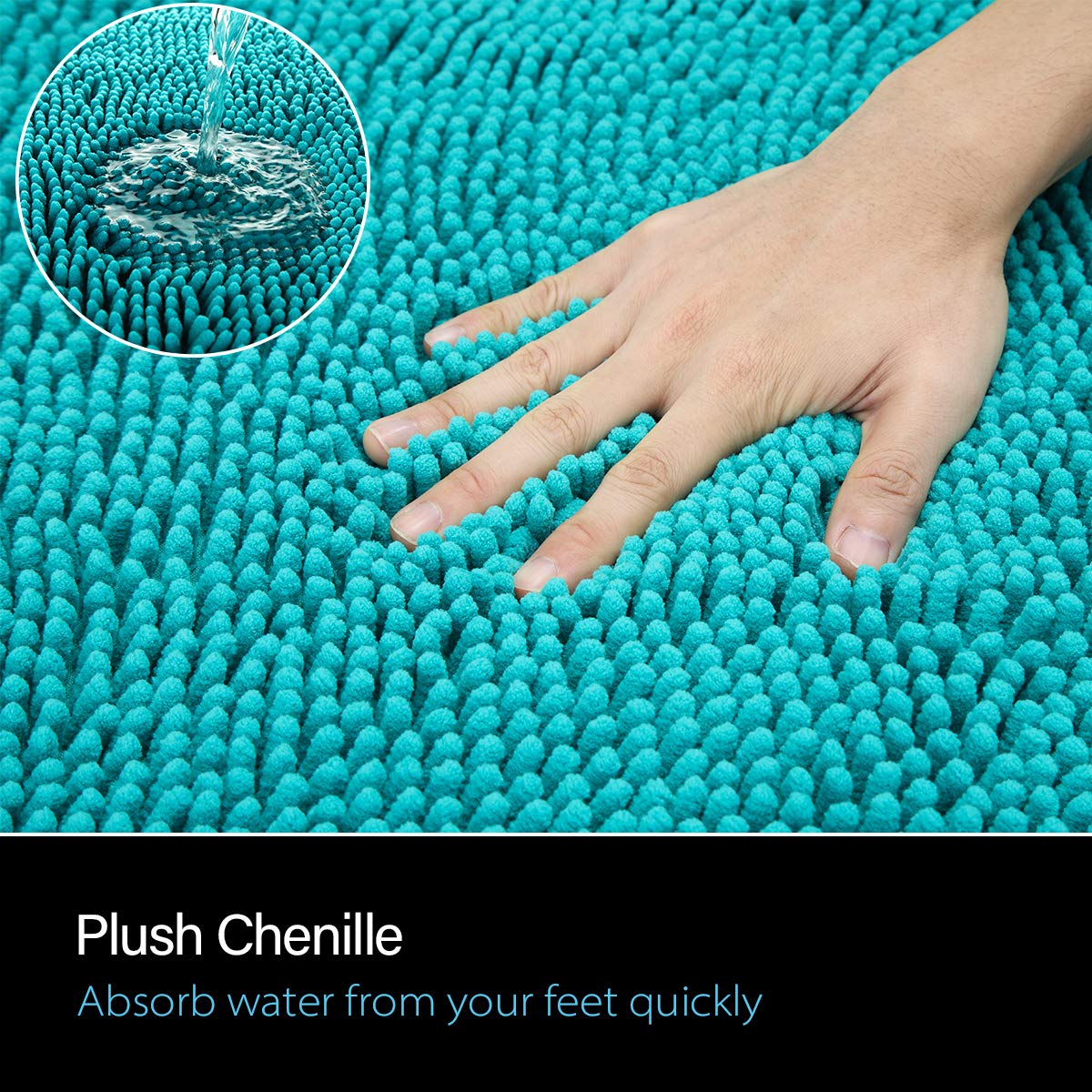 Premium Soft Chenille Bath Mat 24x60 Inch - Non-Slip, Absorbent & Machine Washable Shaggy Bathroom Rug for Shower & Vanity Area - Luxury Teal Blue Plush Carpet - Perfect for Master Bath, Guest Bath & Spa-Like Retreats