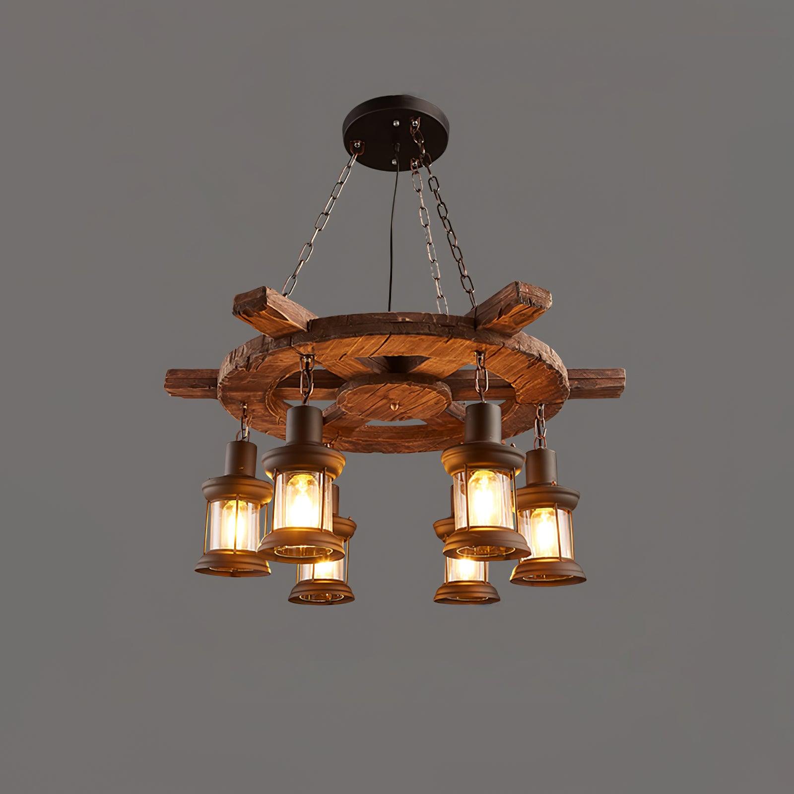 Nautical Industrial Style Wooden Chandelier - Rustic Ceiling Light Fixture for Farmhouse, Beach House & Loft Decor | Perfect for Dining Room, Bedroom or Living Room Lighting