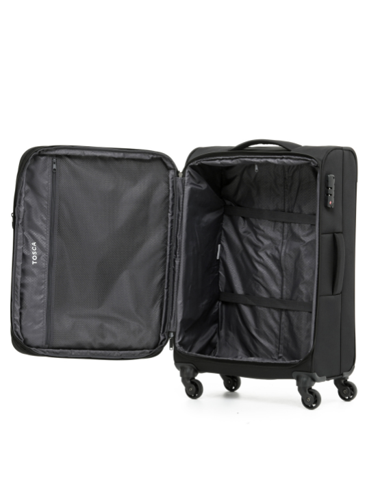 TOSCA SKY RUNNER 78CM Spinner Softside Luggage - Black Carry-On Suitcase for Travel, Business Trips & Weekend Getaways