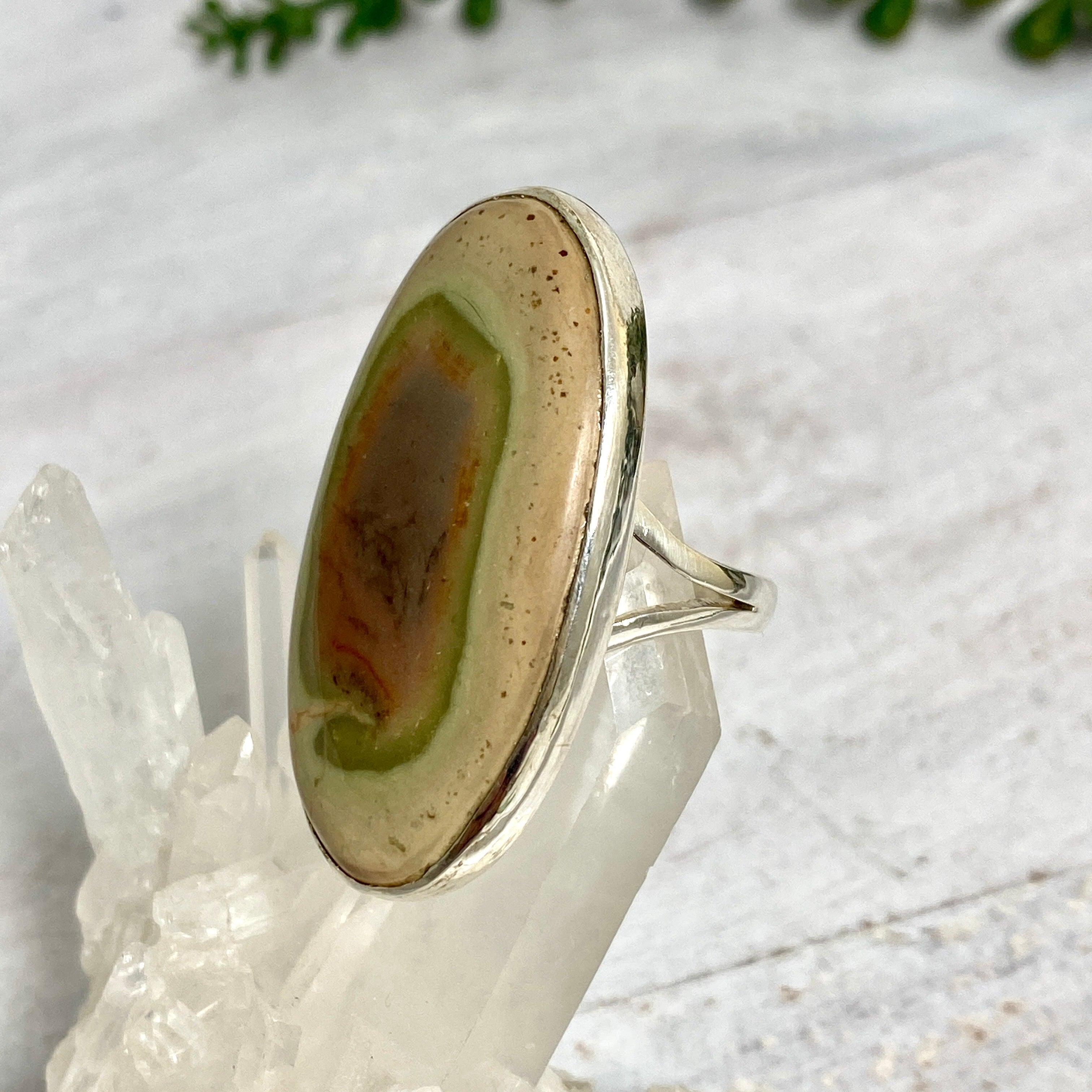 Imperial Jasper Oval Ring - Size 10 - Natural Stone Jewelry - KRGJ2462 | Perfect for Boho Fashion, Spiritual Healing & Gift Giving