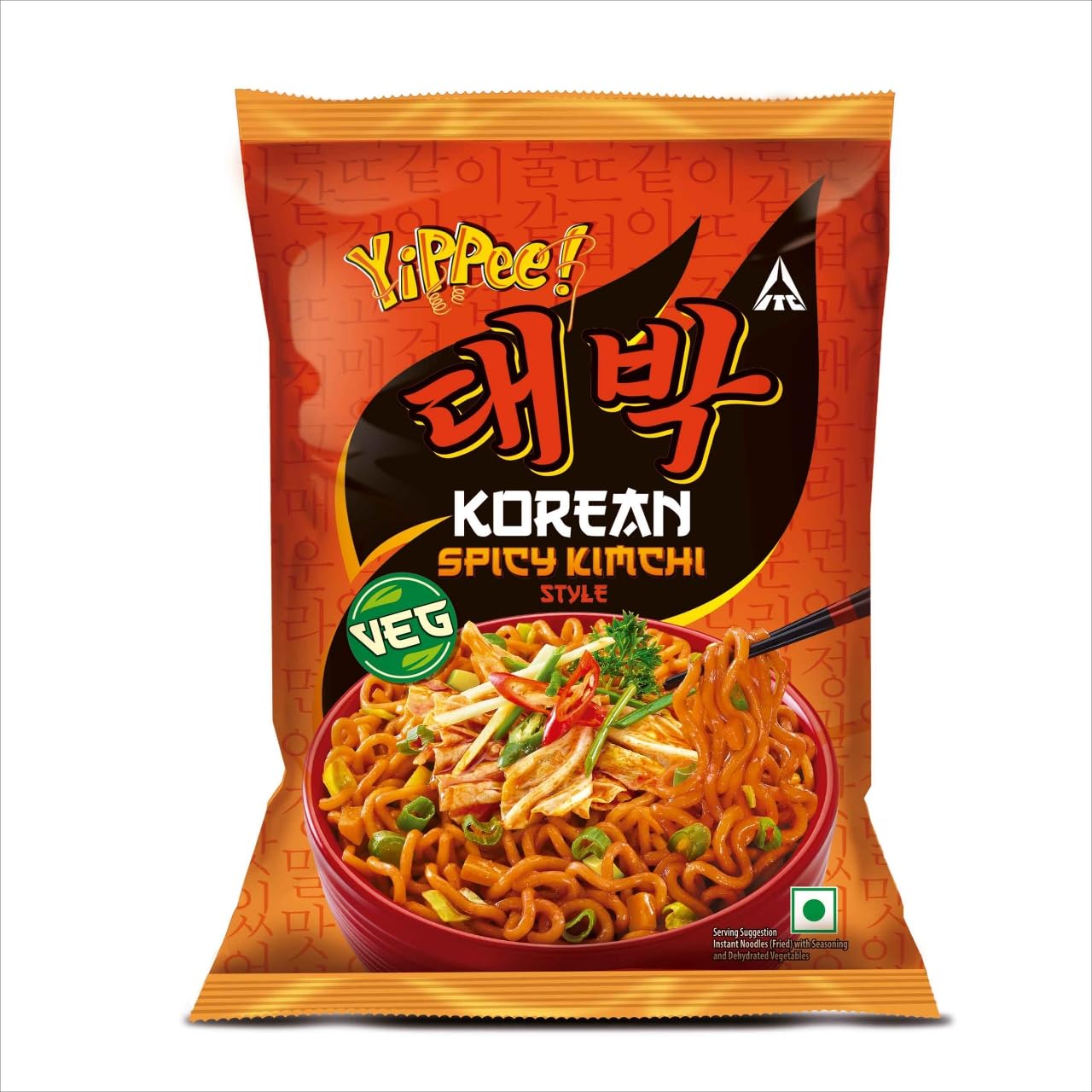 Sunfeast YiPPee! Korean Spicy Kimchi Style Vegetarian Noodles - 75g Pack of Long Non-Sticky Noodles with 5 Added Vegetables | Perfect for Quick Meals, Snacks & Korean Food Lovers