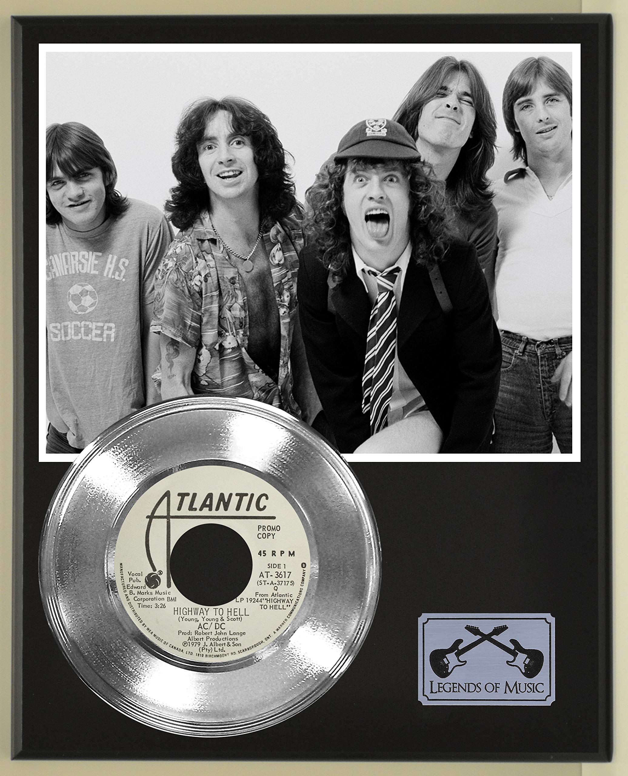 AC/DC Highway to Hell Silver Vinyl Record Display Wood Plaque - Vintage Music Decor for Home, Office & Man Cave