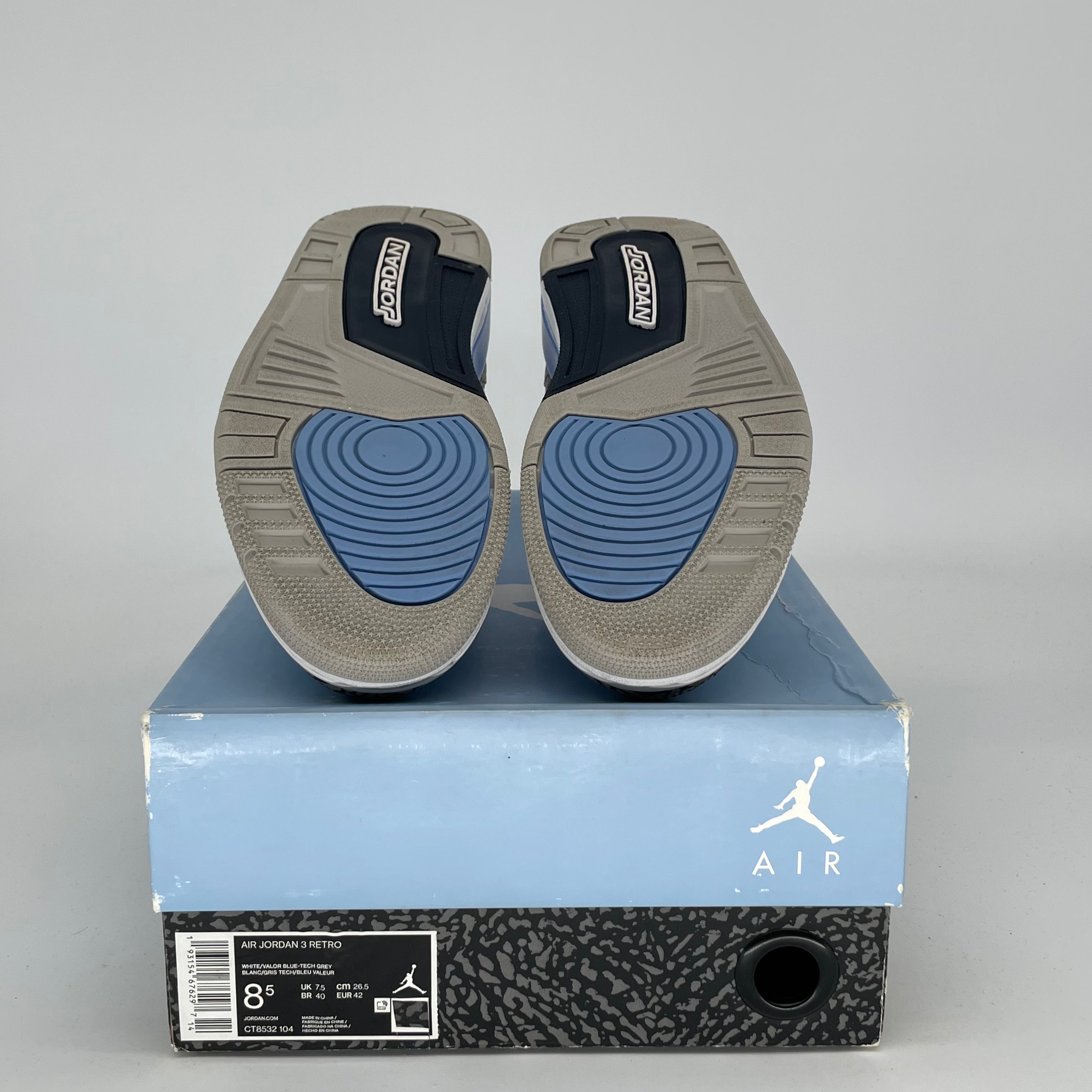 AIR JORDAN 3 UNC Sneakers - Men's Size 8.5/Women's Size 10 - Style CT8532-104 - Classic Blue & White Basketball Shoes for Casual Wear & Sports