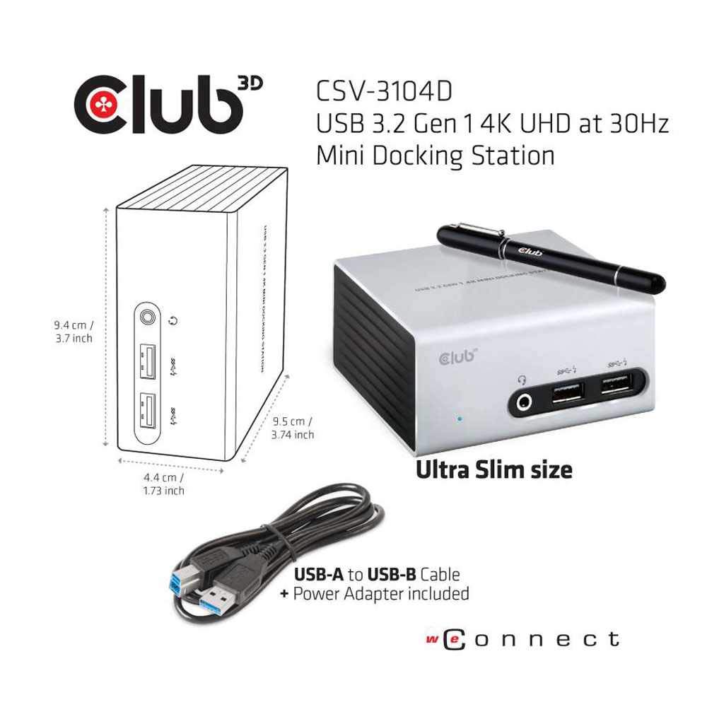 Club3D CSV-3104D 4K USB 3.0 Laptop Docking Station with HDMI & DVI Ports - Dual Monitor Support for Home Office & Gaming Setup