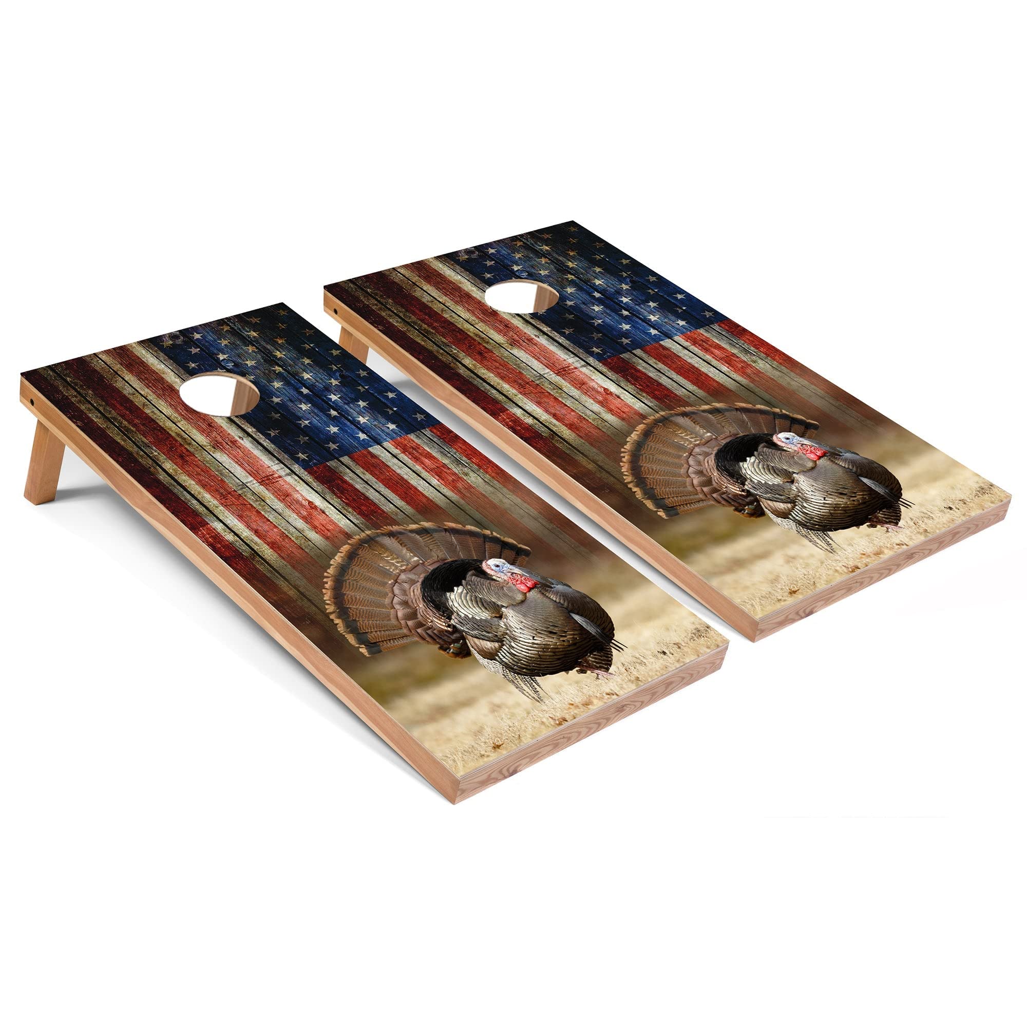 American Flag Turkey Regulation 2x4 Corn Hole Board Game Set with 8 Bean Bags - Outdoor Lawn Games for BBQ, Tailgating & Backyard Parties