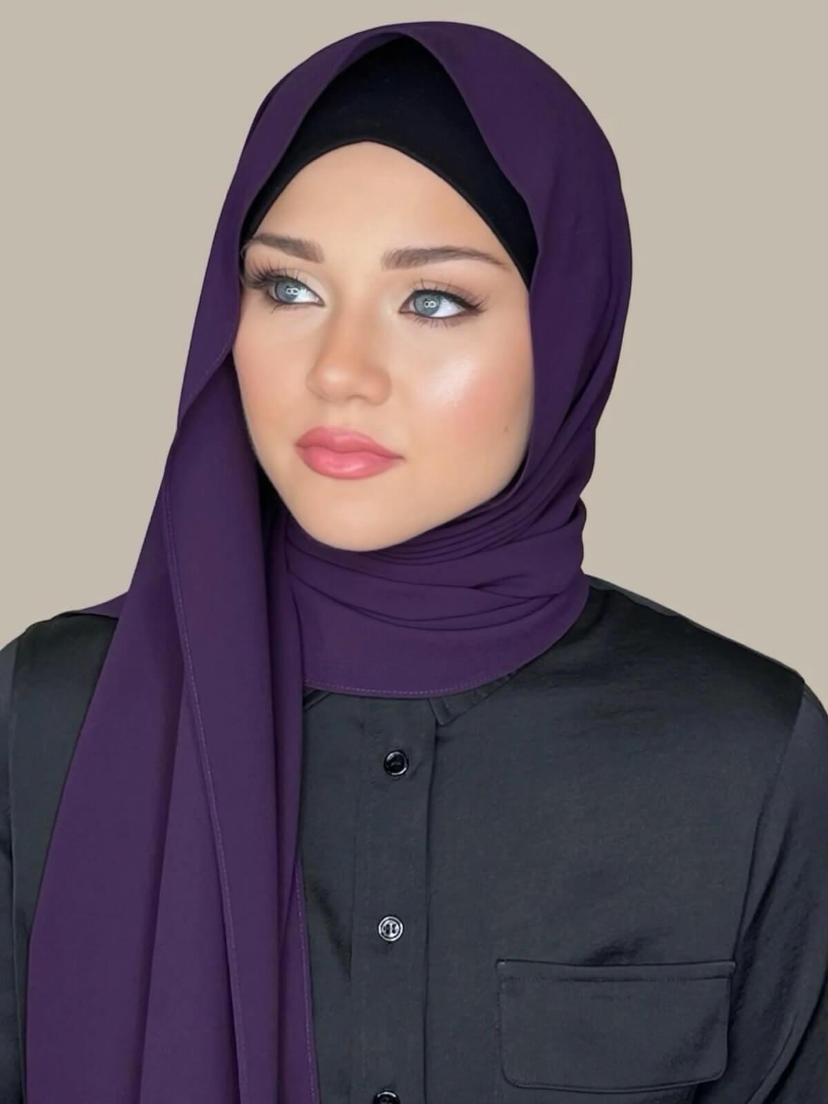 Elegant Plum Purple Chiffon Hijab Scarf - Lightweight & Breathable for Women - Perfect for Daily Wear, Prayer, and Special Occasions