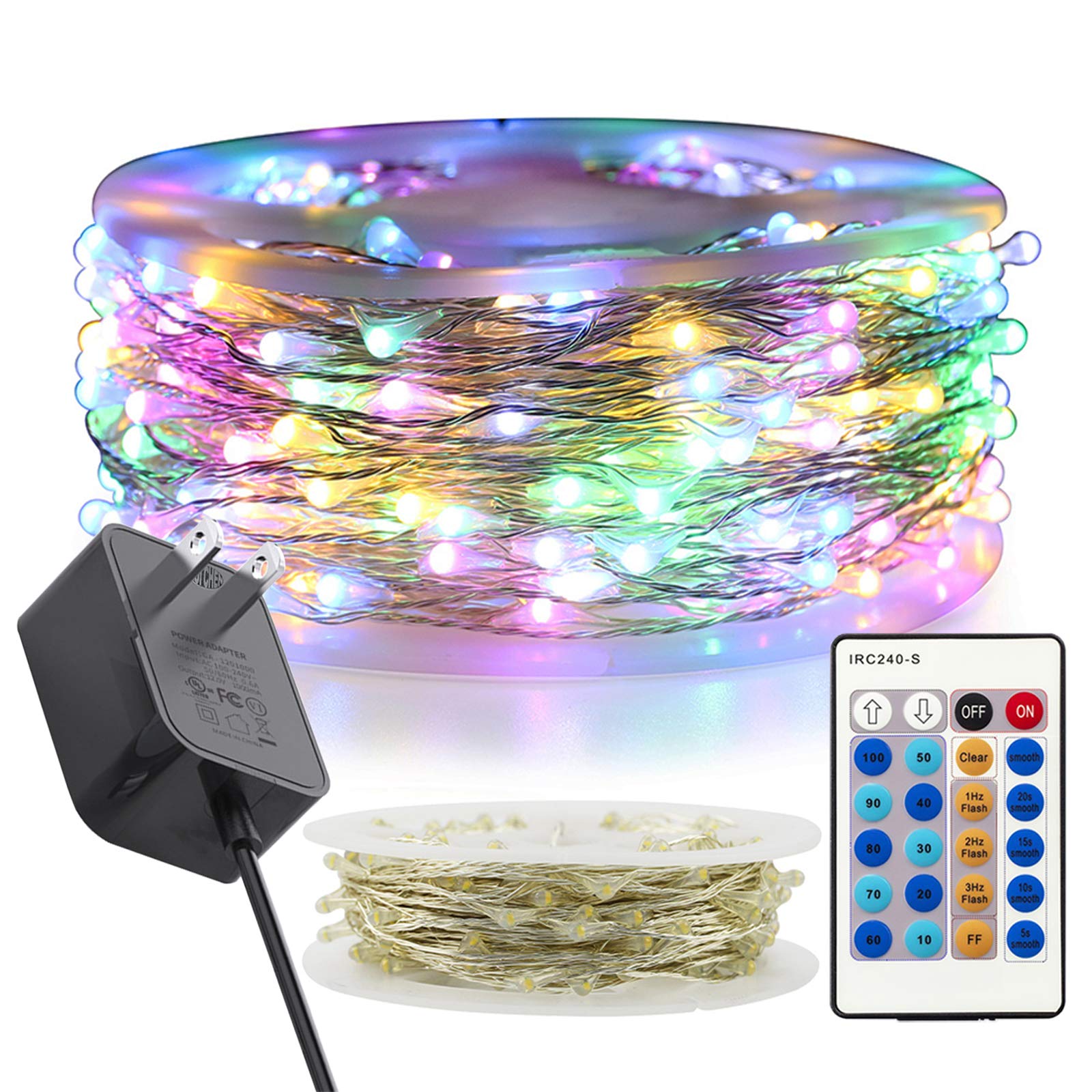 RUICHEN 99 Ft 300 LED Dimmable Fairy String Lights with Remote - Waterproof Silver Wire Twinkle Lights for Indoor & Outdoor Decor | Perfect for Bedroom, Patio, Yard, Christmas, Easter, Wedding & Party Lighting