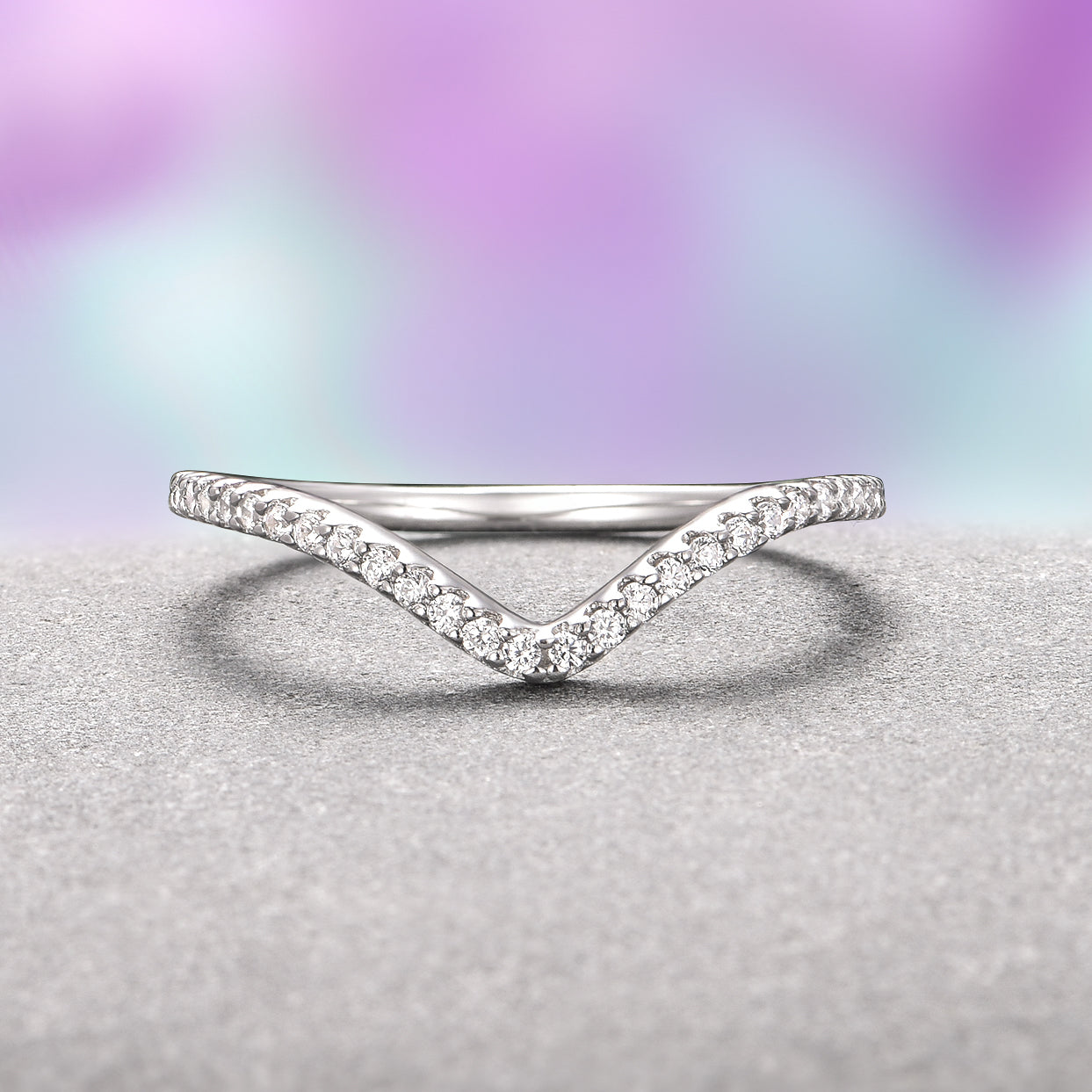 14K White Gold Chevron Stacking Wedding Band for Women - Elegant Stackable Ring for Bridal Sets, Anniversary & Everyday Wear