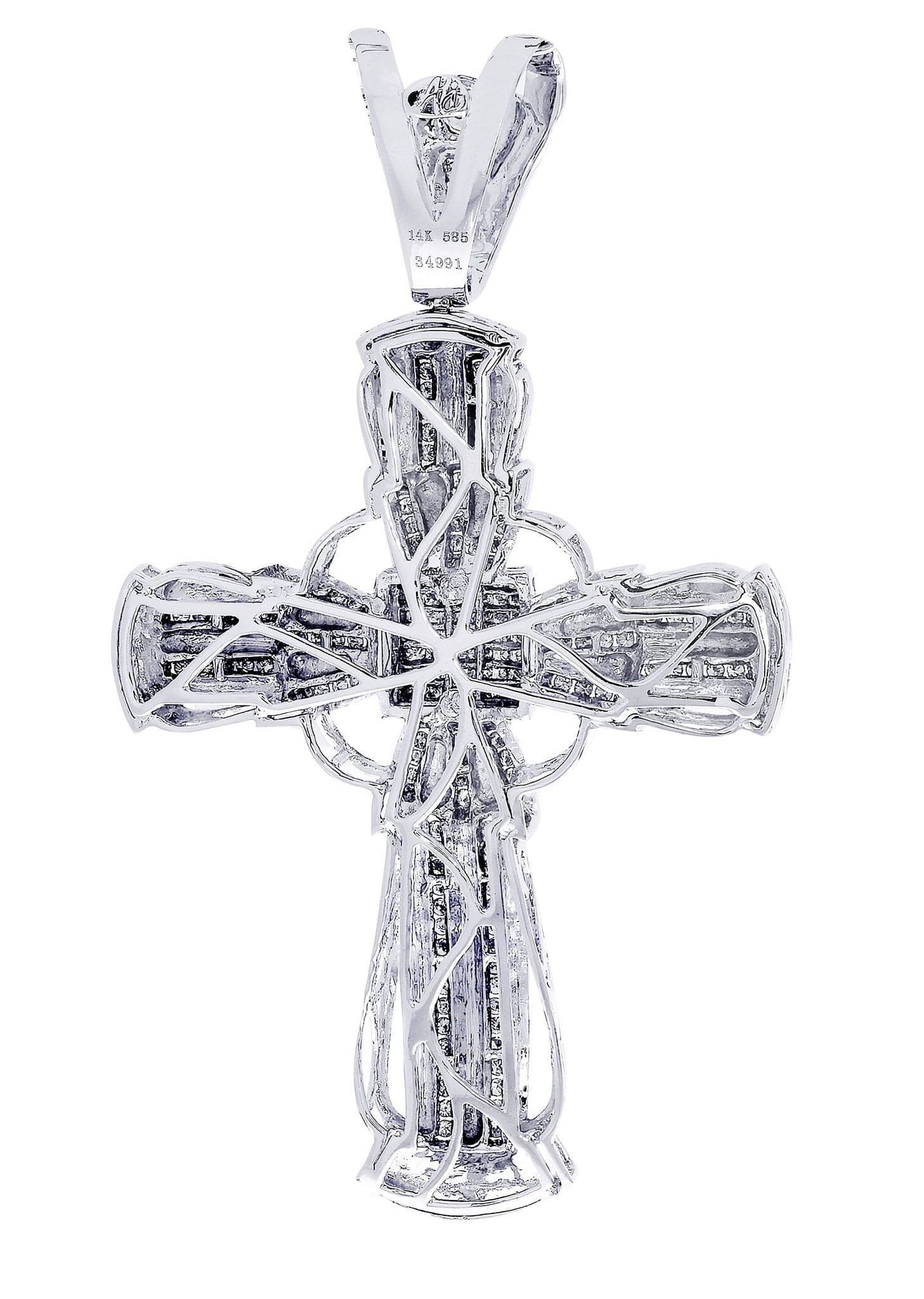 1.95 Carat Genuine Diamond Cross Pendant Necklace - 29.55 Grams Sterling Silver Jewelry for Women - Perfect for Baptism, First Communion & Special Occasions
