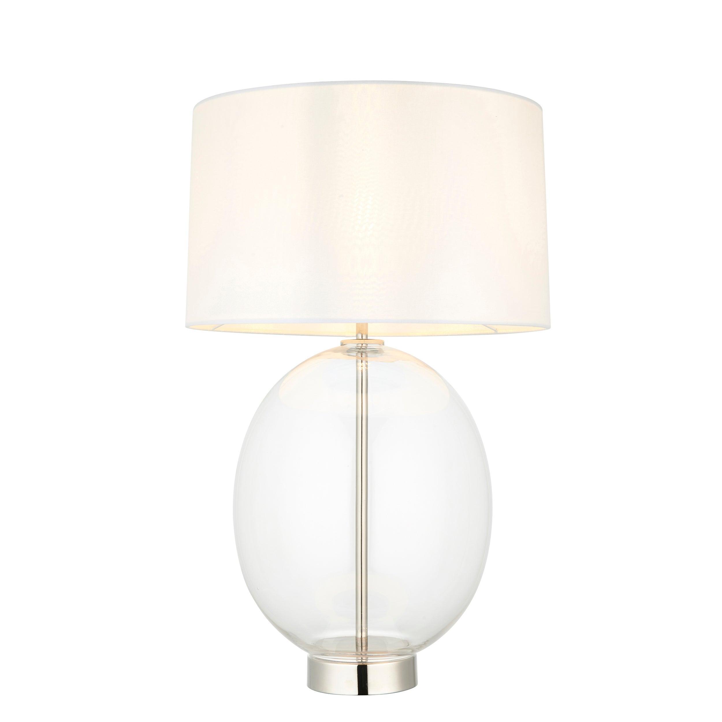 Modern Linear Nickel & Oval Glass Touch Table Lamp with White Shade - Perfect for Bedroom Nightstand, Living Room End Table, or Office Desk Lighting