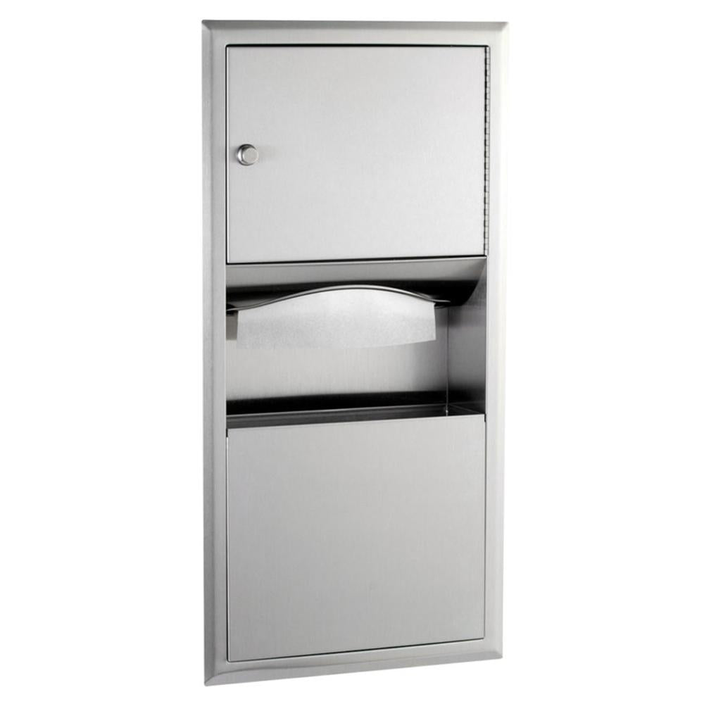 Bobrick B369 ClassicSeries Recessed Paper Towel Dispenser & Waste Receptacle - Satin Finish for Restrooms, Kitchens & Commercial Spaces