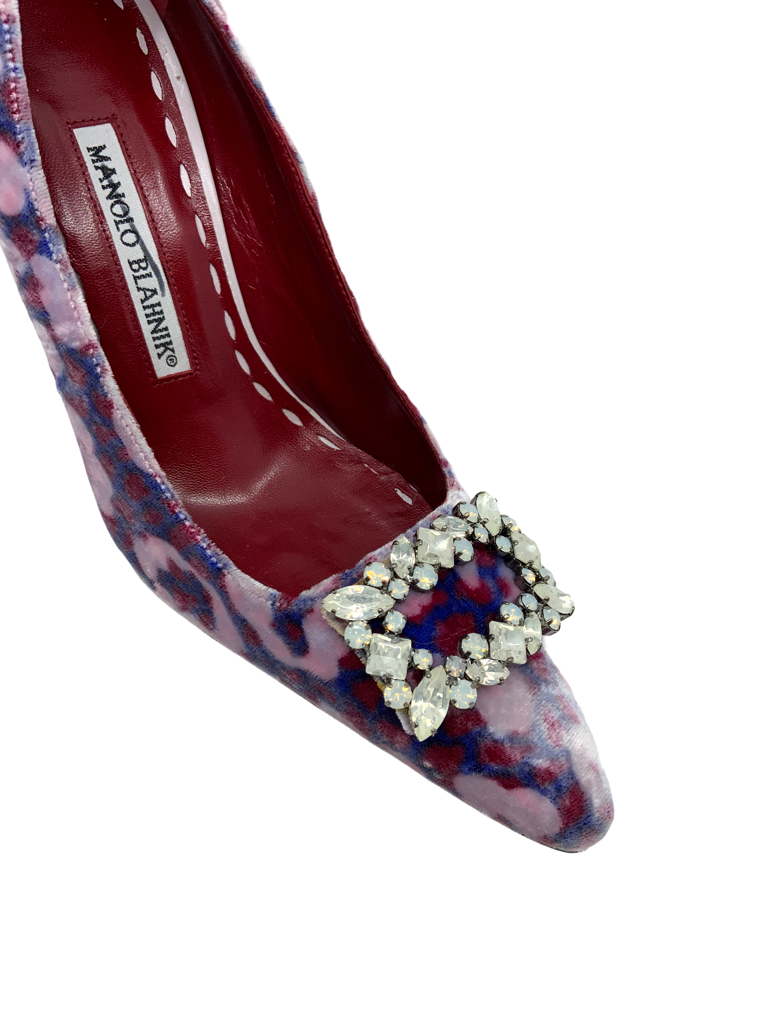 Manolo Blahnik Women's Crystal Embellished Velvet Heels Size 5.5 - Elegant Evening Pumps for Parties, Weddings & Special Occasions
