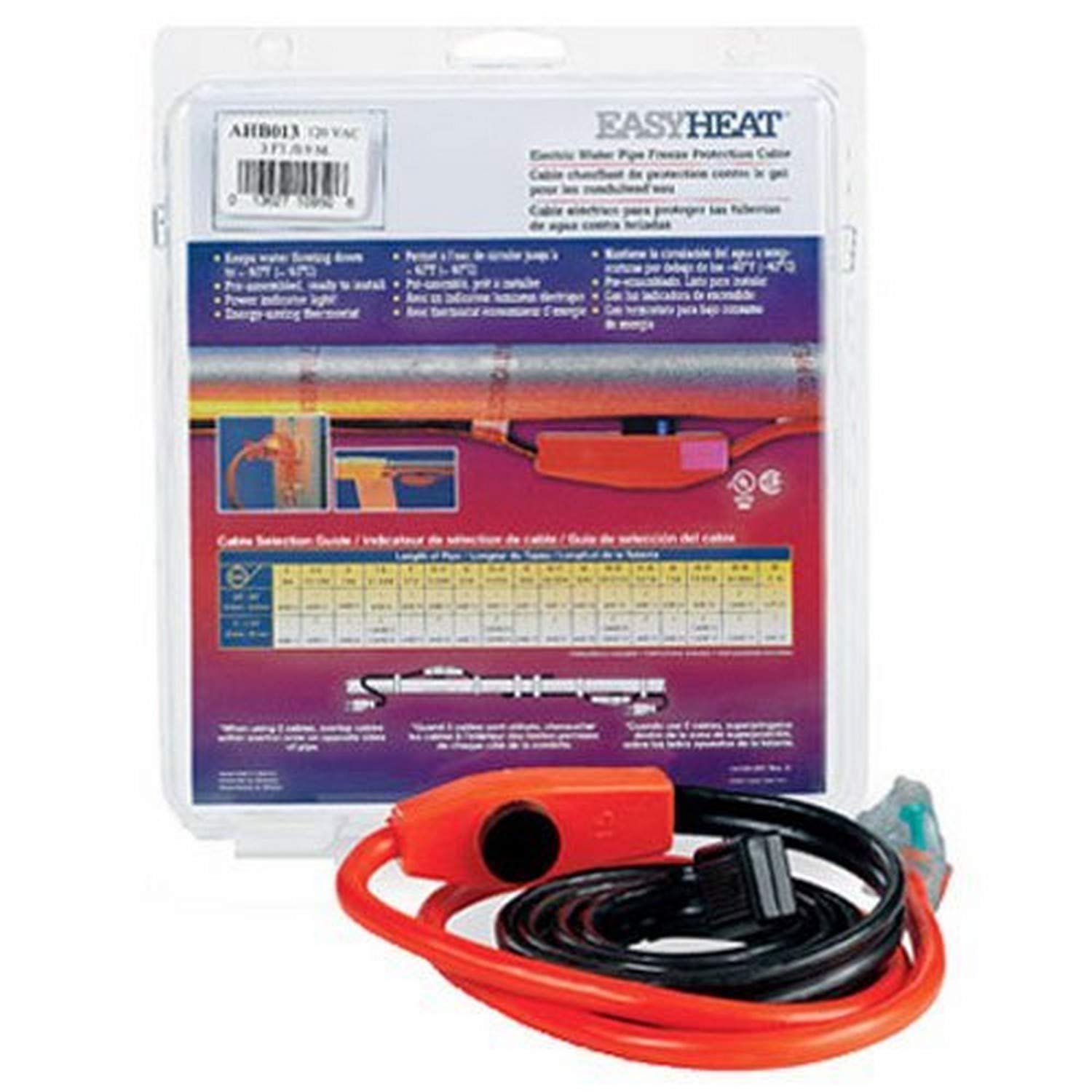 Easy Heat AHB-013 3-Foot Cold Weather Pipe Heating Cable - Black | Freeze Protection for Water Pipes, Valves & Outdoor Plumbing | Ideal for Homes, RVs & Basements in Winter