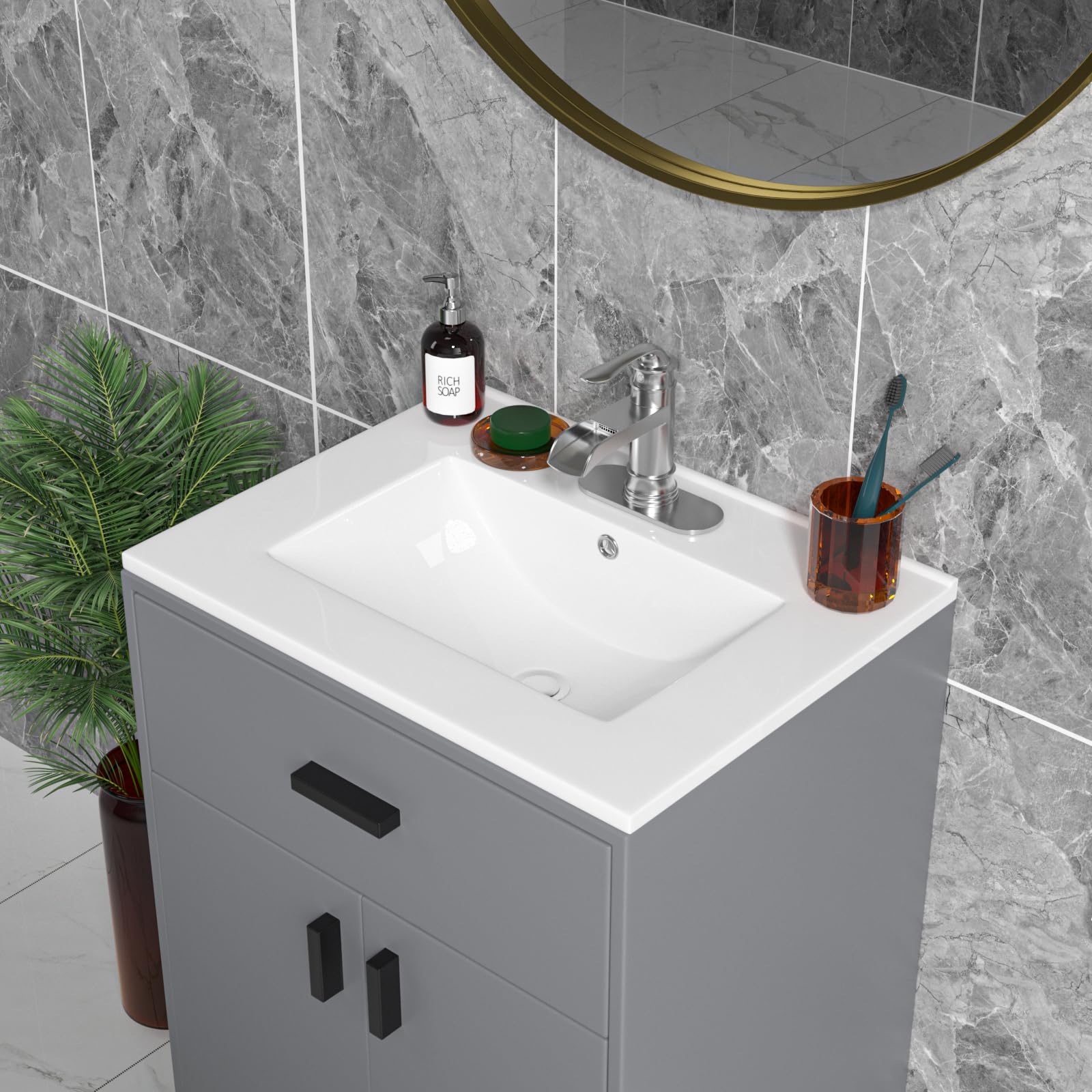 Sarlai 24 Inch White Ceramic Drop-In Bathroom Vanity Sink Top with Overflow - Rectangular Topmount Vanity Countertop for Bathroom Remodel & Modern Home Decor