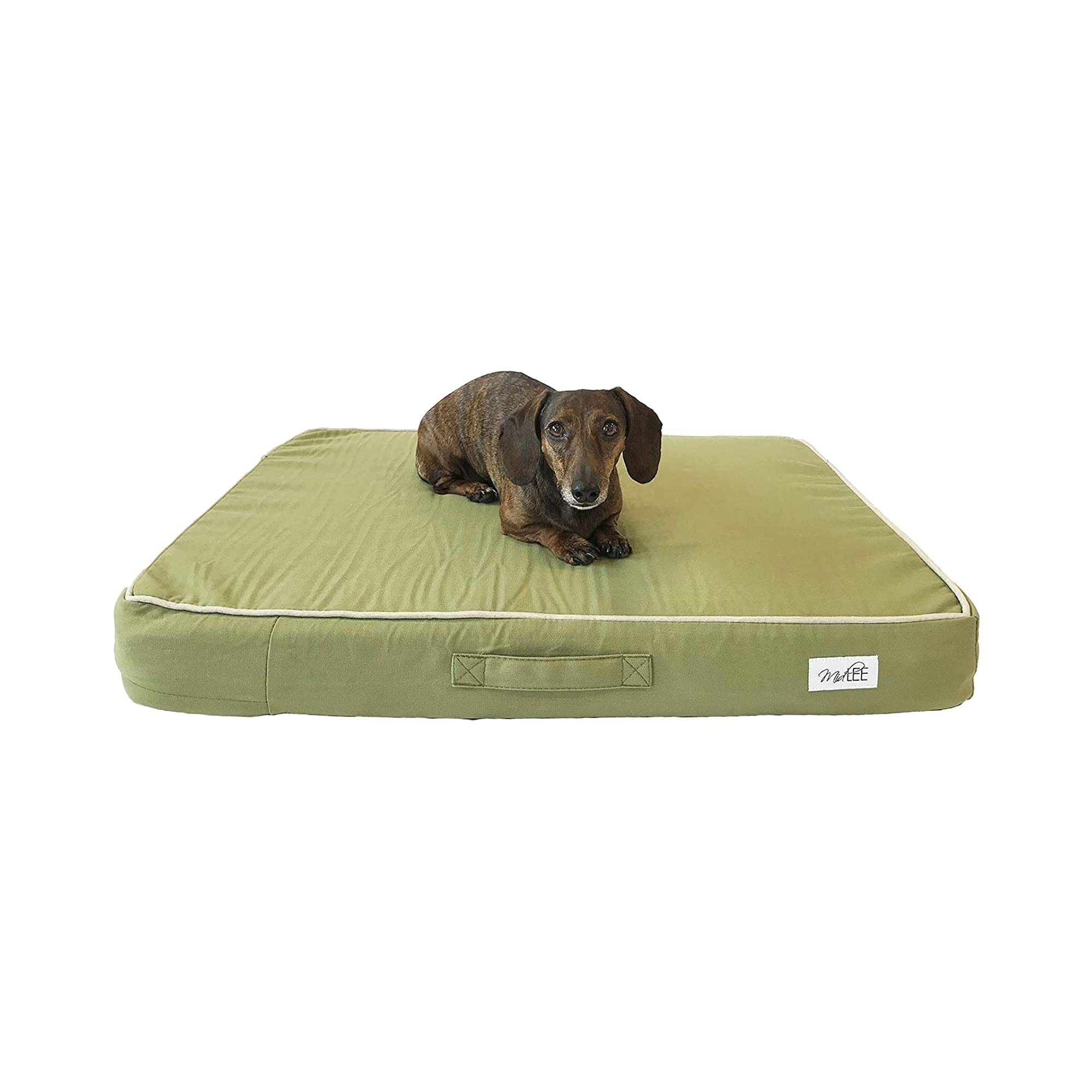 Midlee Outdoor Dog Bed for Small Dogs - Green Waterproof Foam Pad with Removable & Washable Cover - Perfect for Patio, Camping, and Backyard Use