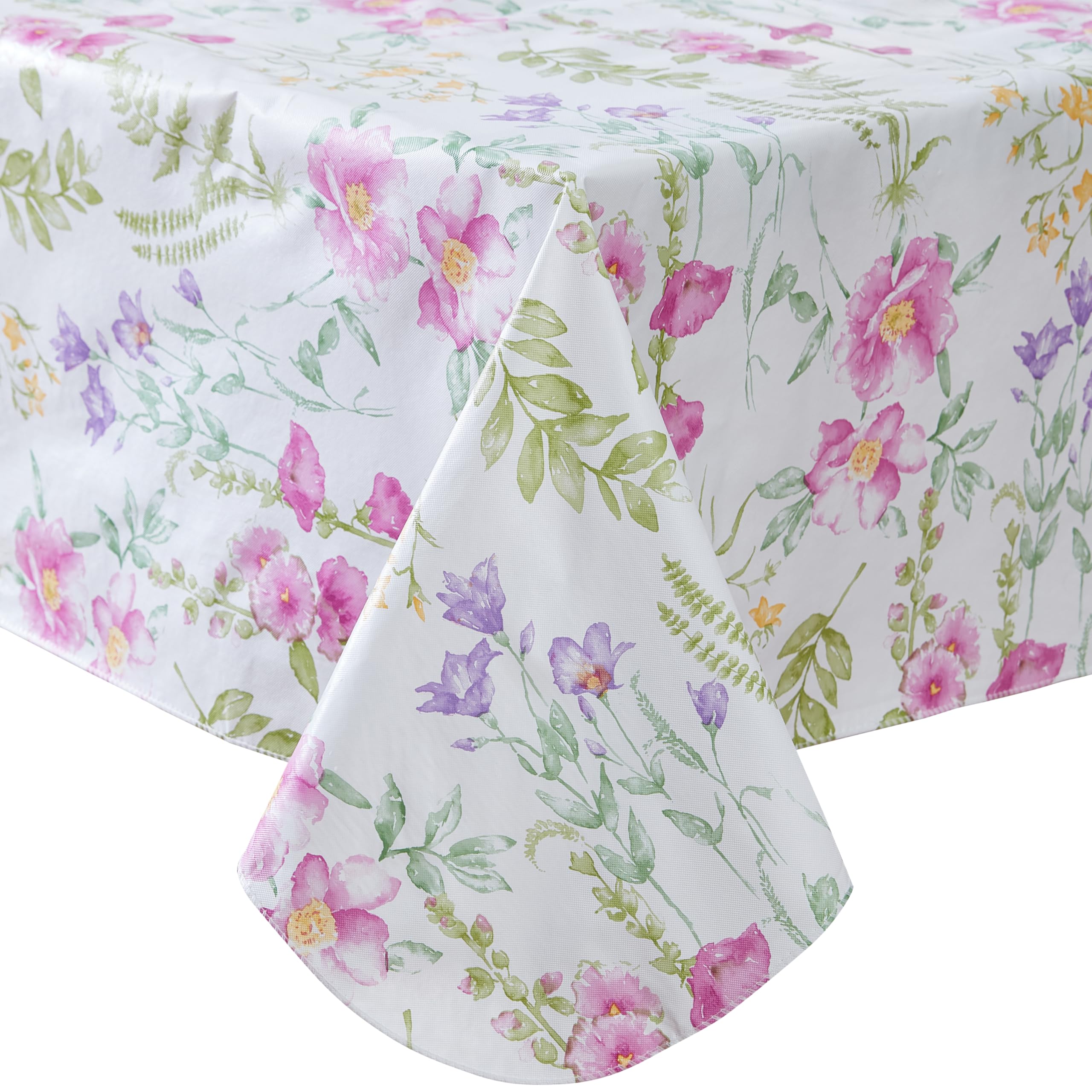 Newbridge Easter Wildflower Fields Floral Vinyl Flannel Backed Tablecloth - 52 x 70 Inch Rectangle, Pink Purple Wild Flowers, Easy Care Waterproof Table Cover for Holiday Parties, Easter Decorations & Spring Dining