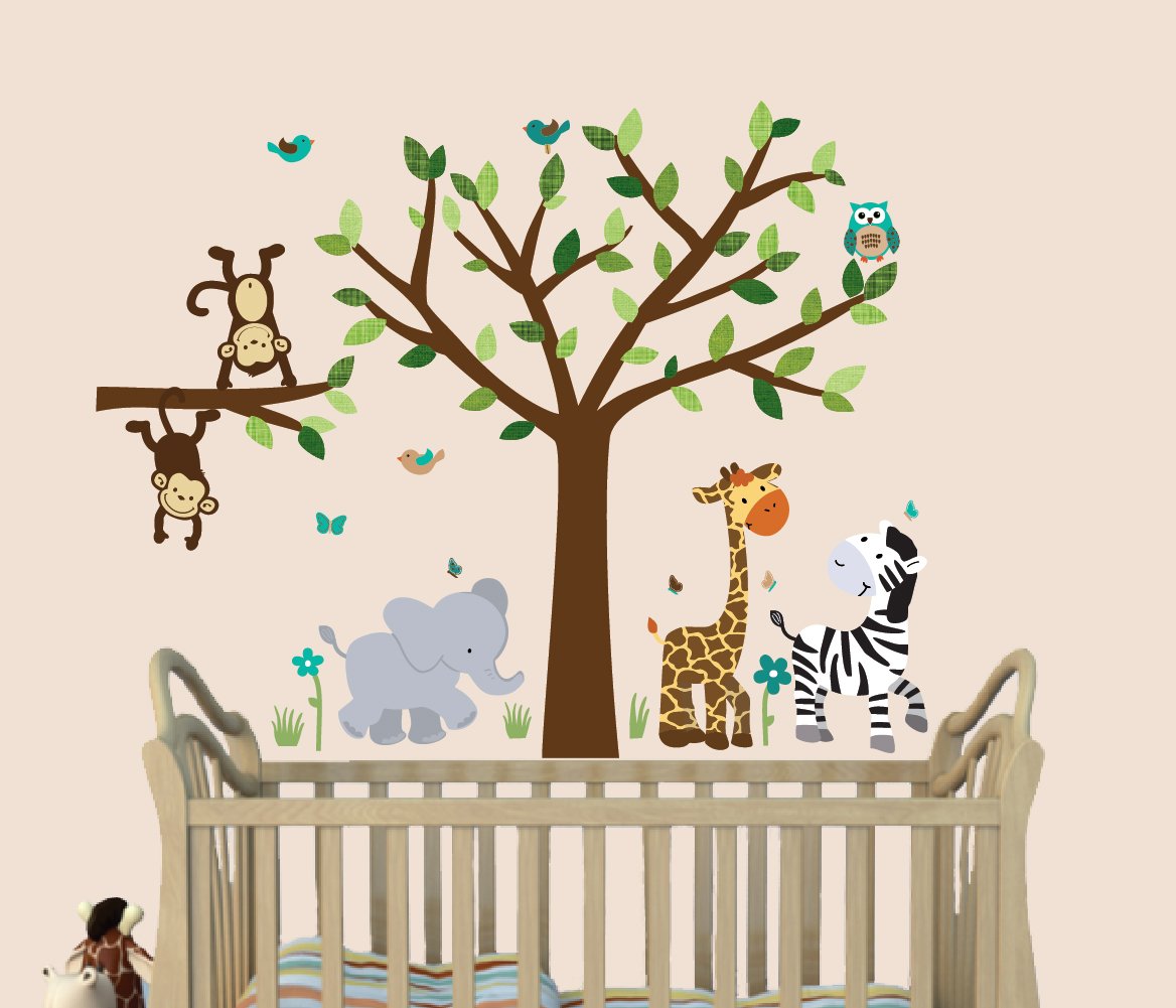 Fabric Tree Wall Decals - Safari Evergreen Jungle Stickers for Kids' Room Decor | Perfect for Nursery, Playroom & Classroom Themes