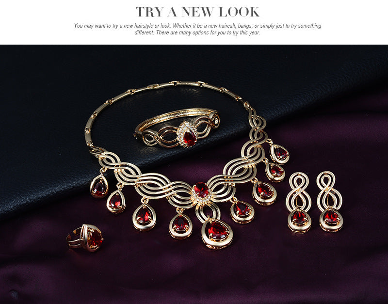 Stylish Alloy Jewelry Set - Fashionable Gemstone Necklace & Earrings for Women | Perfect for Parties, Weddings & Daily Wear