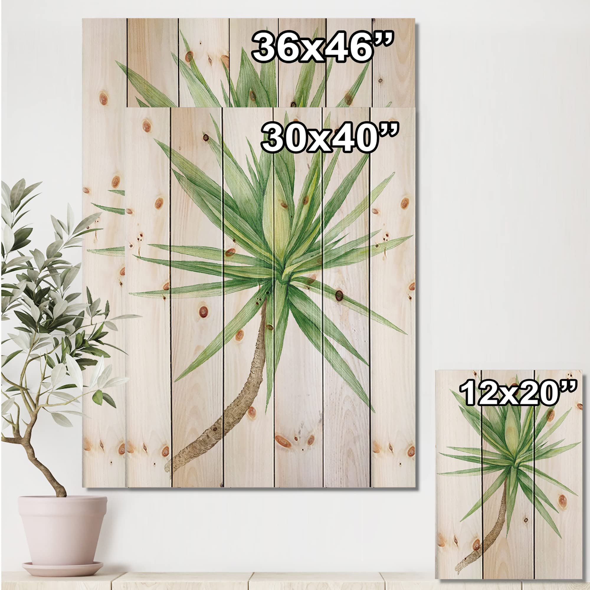 Yucca Tree Wood Wall Decor - Traditional Green Floral Wall Art Panels, Large Pine Wood Wall Hanging for Living Room, Bedroom & Office Decor