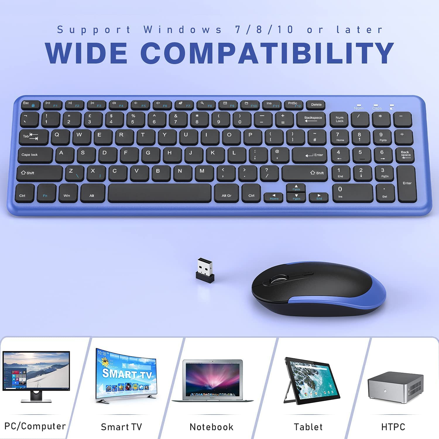 Wireless Keyboard and Mouse Combo - 2.4GHz Ergonomic Slim USB Set with Receiver for Windows PC/Laptop - Perfect for Office, Home & Gaming (QWERTY UK Layout)