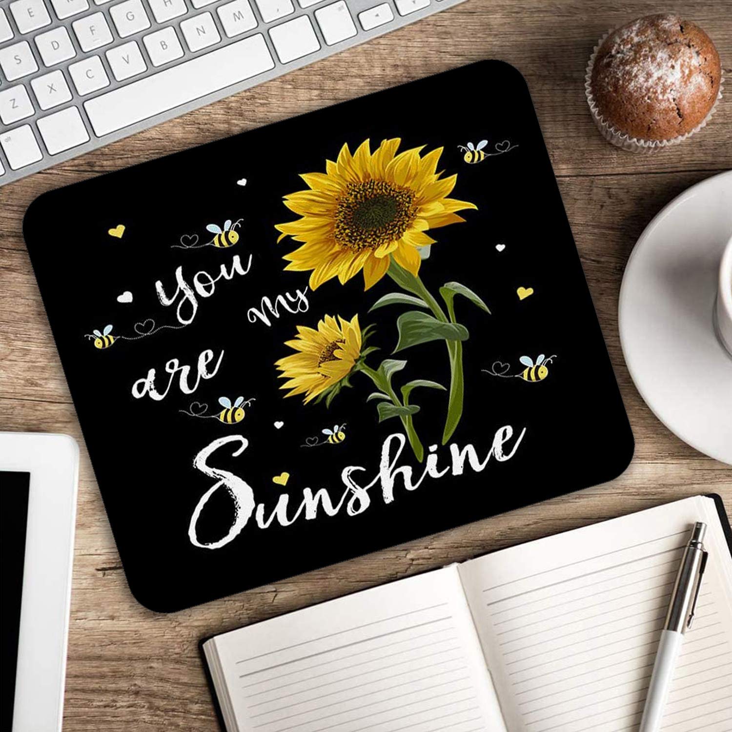 Sunflower 'You Are My Sunshine' Gaming Mouse Pad & Coasters Set - Non-Slip Rubber Rectangle Mouse Mat for Work, Office & PC Gaming - Perfect for Computer Desks, Home Office Setup & Gift Giving
