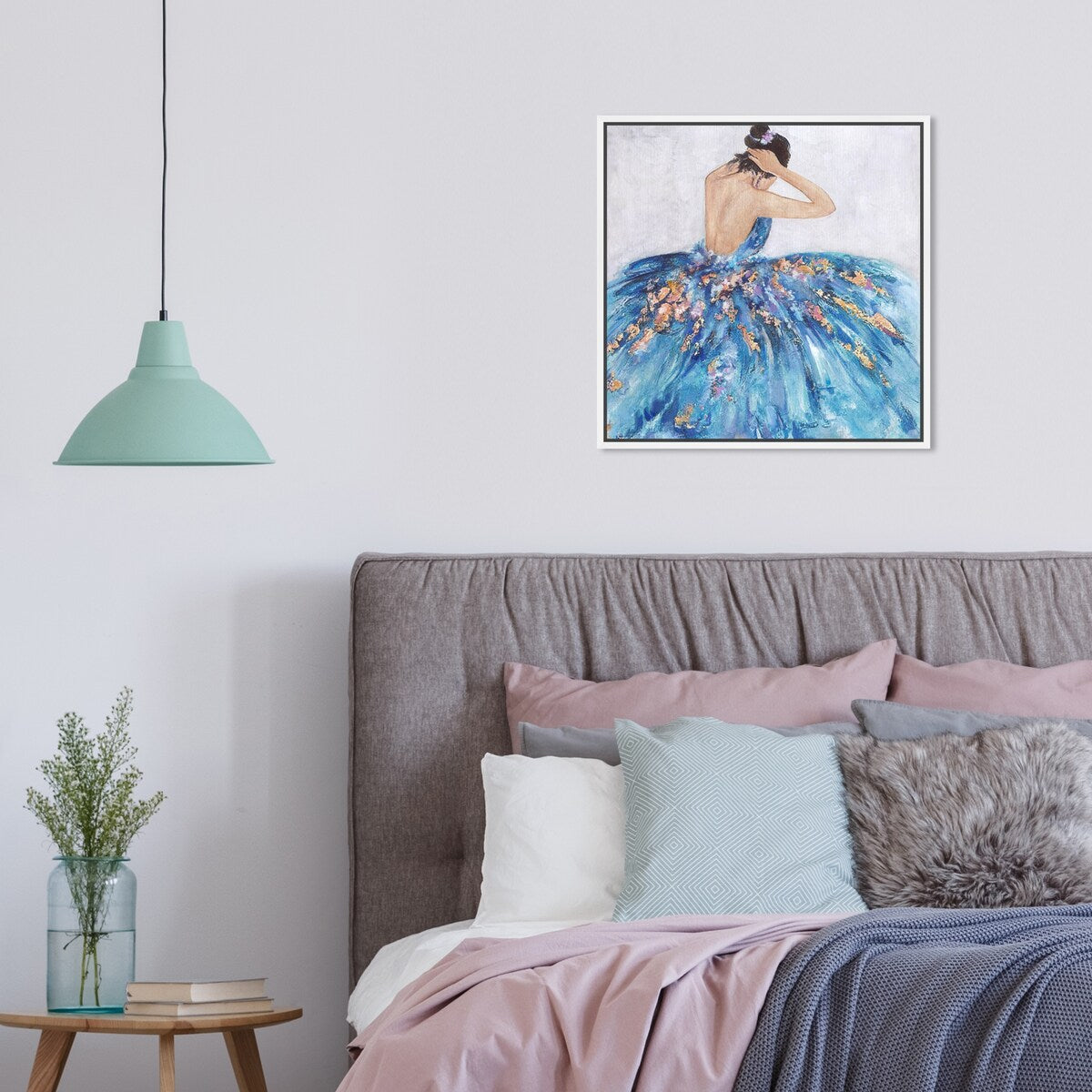 Elegant Blue Princess Dress Glam Canvas Wall Art Print - Festive & Stylish Home Decor for Bedroom, Living Room, or Nursery