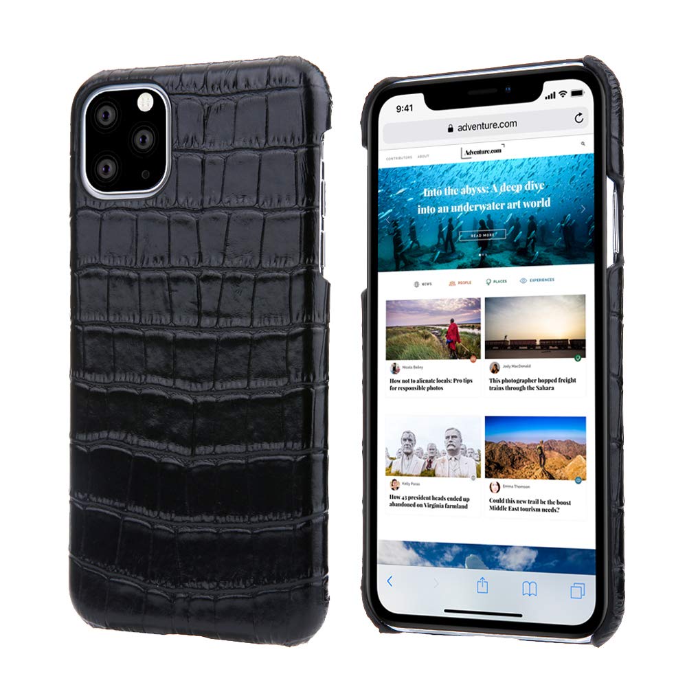Premium Genuine Cowhide Leather iPhone 11 Case with Alligator Pattern - Slim Protective Cover for iPhone 11 6.1 Inch (Black) - Perfect for Business, Travel & Everyday Use