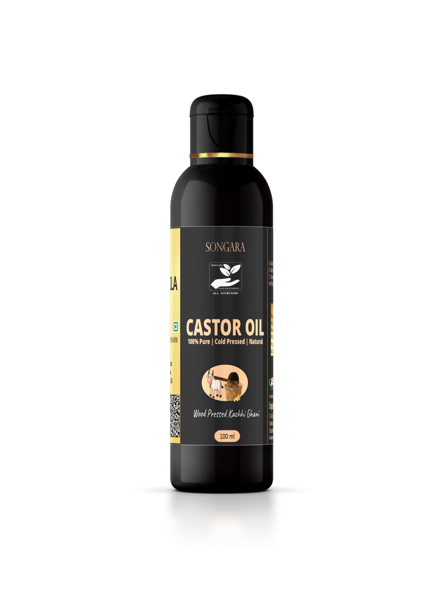 100% Pure Cold Pressed Castor Oil for Hair Growth, Skin & Nails - Natural Ayurvedic Arandi Taila (3.4 fl oz) - Promotes Thicker Hair, Healthy Skin & Strong Nails - Perfect for Hair Care, Massage & Beauty Routines