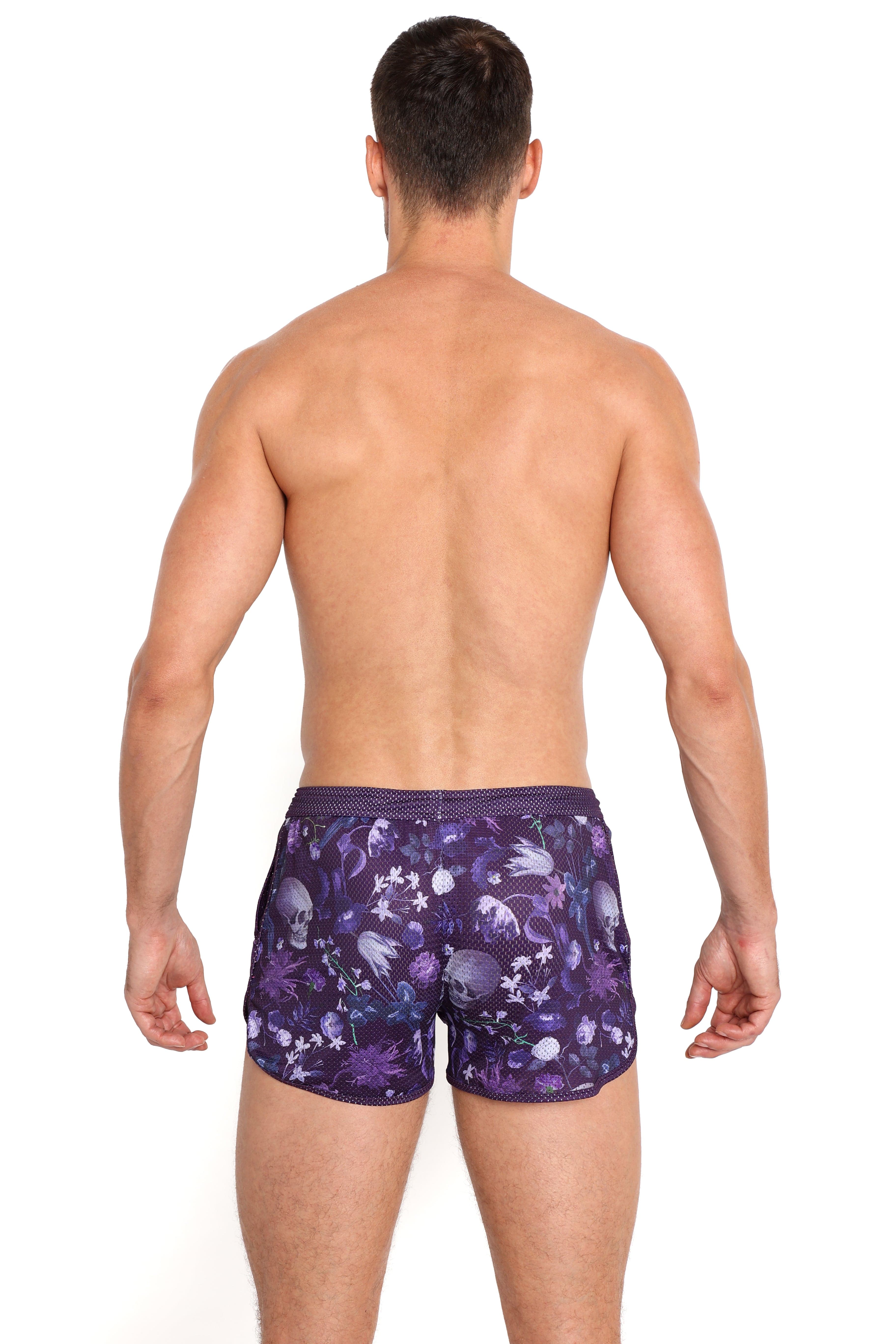 Hand Painted Dutch Floral Mesh Shorts - Purple Boho Summer Shorts for Women | Beach Vacation, Music Festival & Casual Outfit