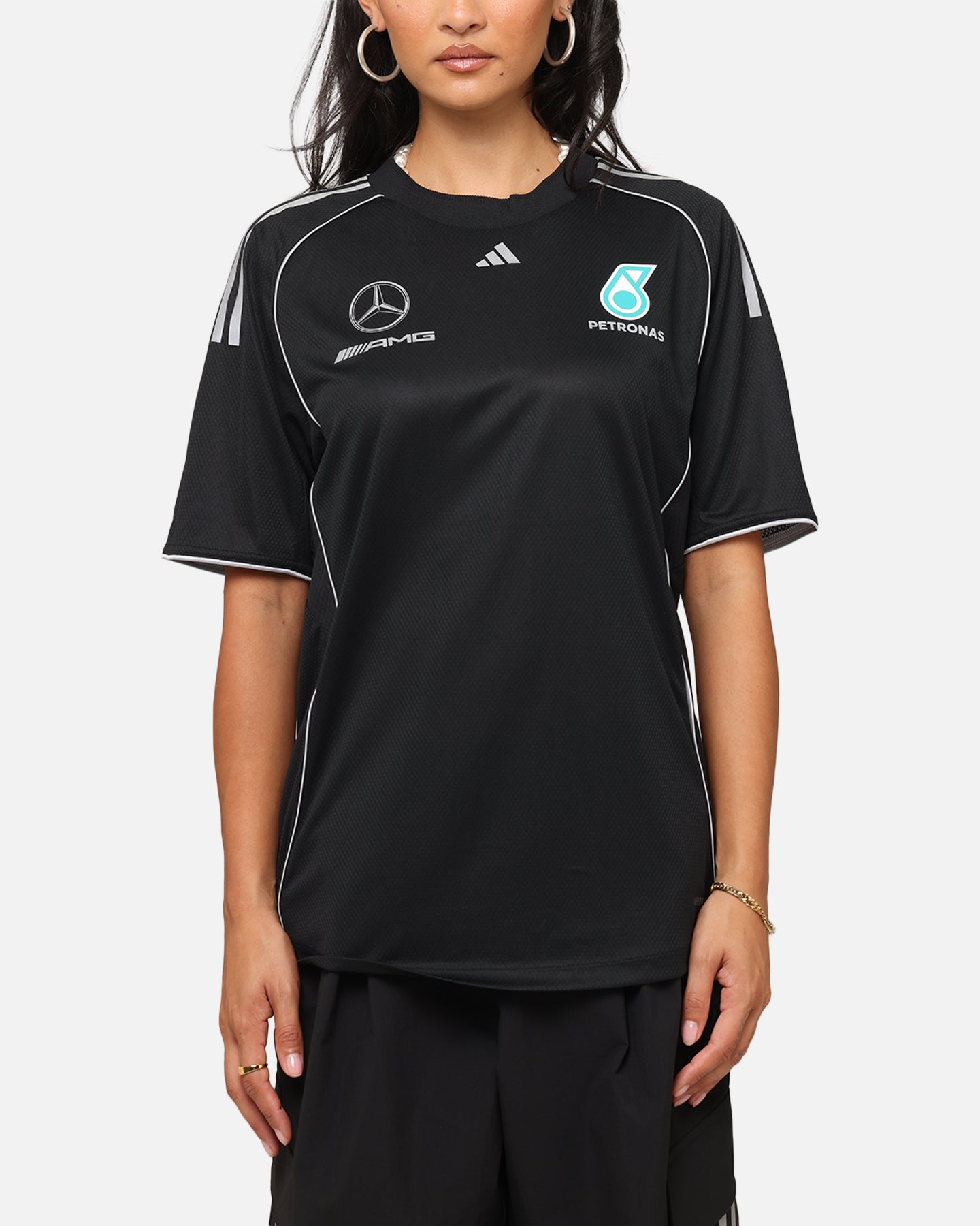 Adidas x Mercedes AMG PETRONAS F1 Team DNA T-Shirt for Men - Black & Silver Racing Tee - Perfect for Formula 1 Fans, Motorsport Events & Casual Wear