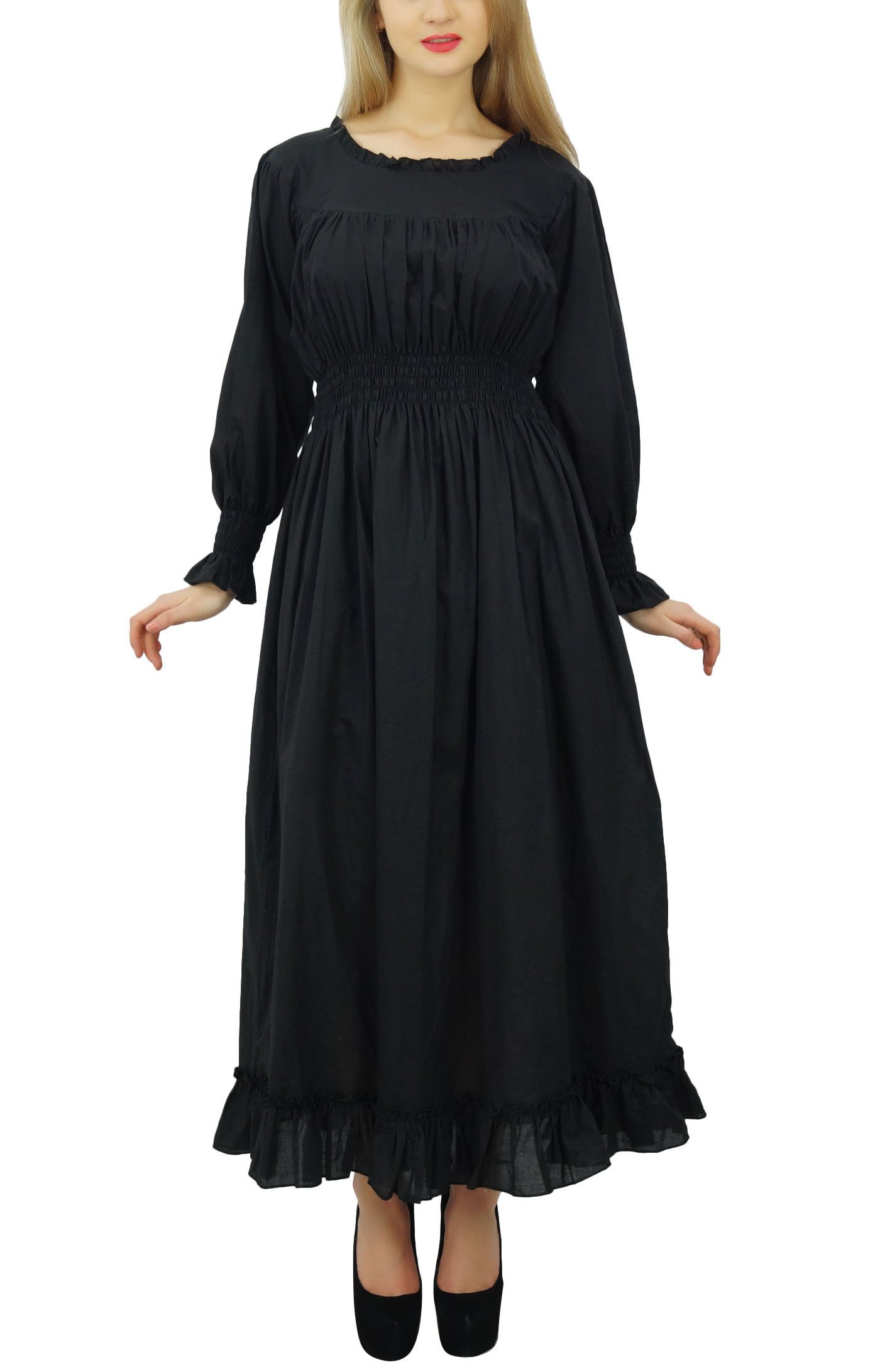 Bimba Women's Cotton Smocked Waist Long Maxi Dress - Casual Summer Beach Dress for Vacation, Party & Everyday Wear
