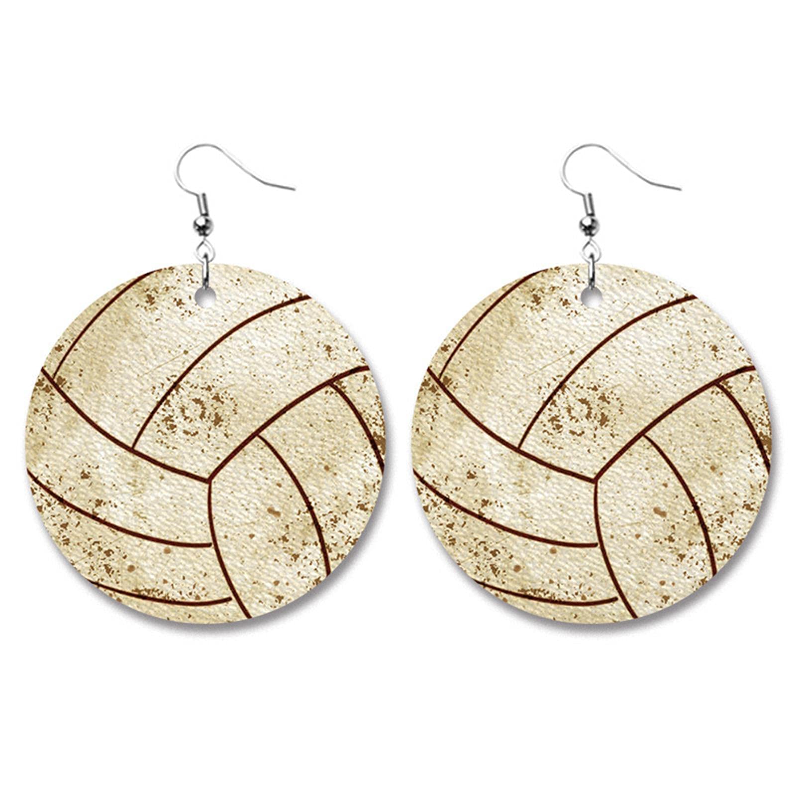 Vintage Sports Ball Leather Dangle Earrings - Baseball, Basketball, Soccer & Volleyball Shaped Women's Jewelry | Perfect for Game Day, Sports Events & Casual Wear