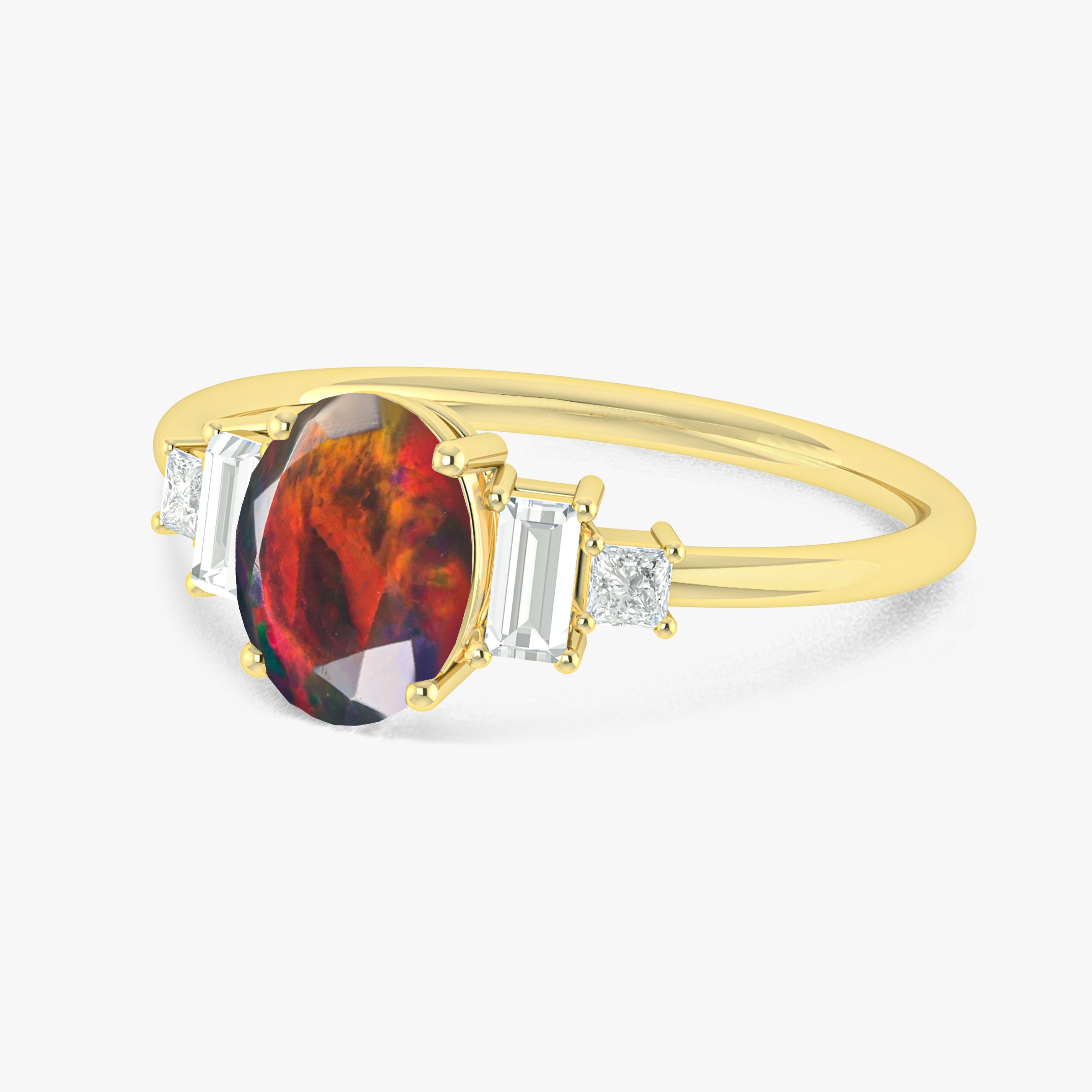 Black Genuine Opal and CZ Gemstone Ring for Women - Elegant Sterling Silver Jewelry for Engagement, Wedding, Anniversary Gifts | Perfect for Evening Parties & Special Occasions