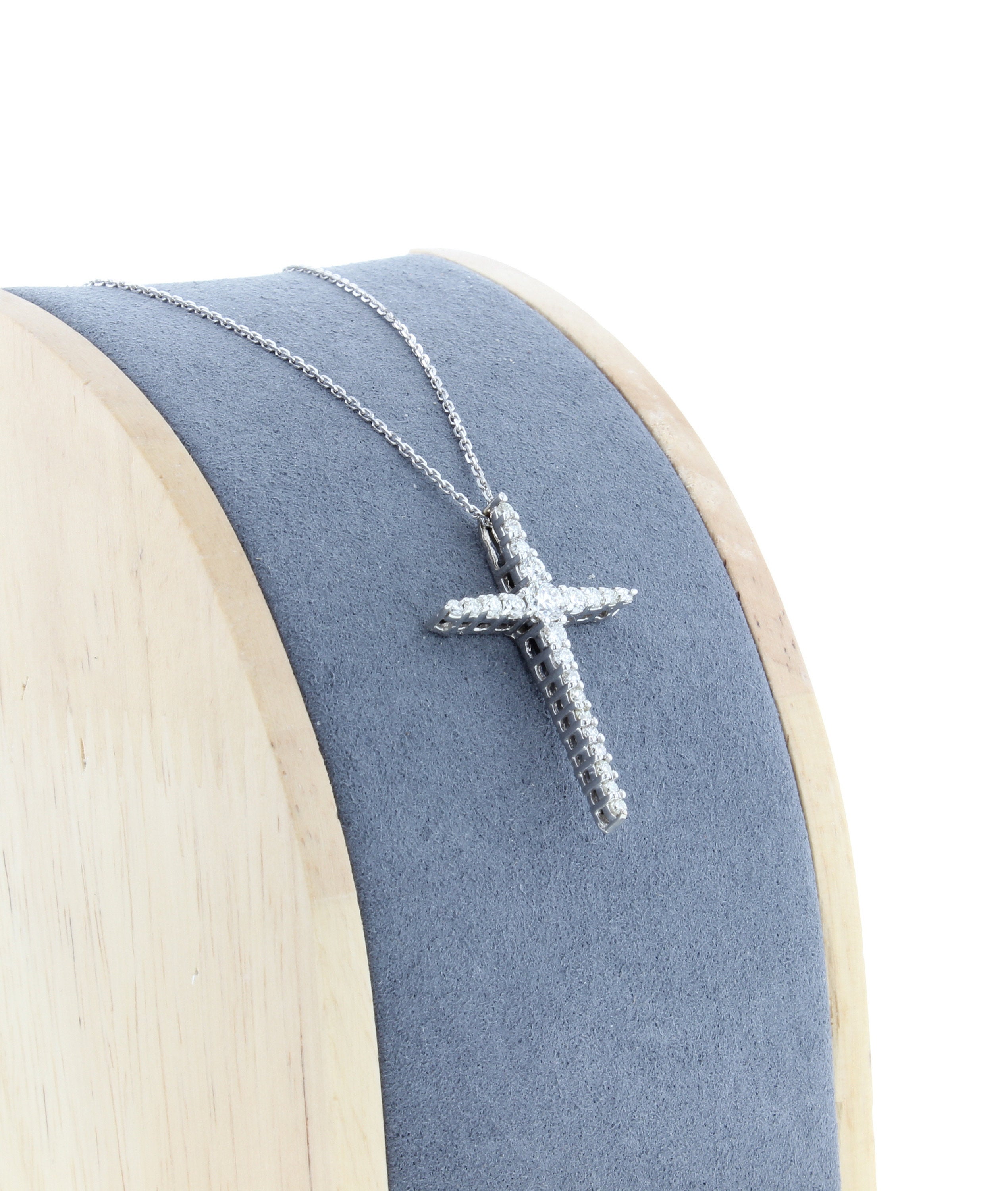 0.86cttw Tapered Diamond Cross Pendant in 14K White Gold - Elegant Religious Jewelry for Women, Perfect for Gifts, Weddings & Everyday Wear