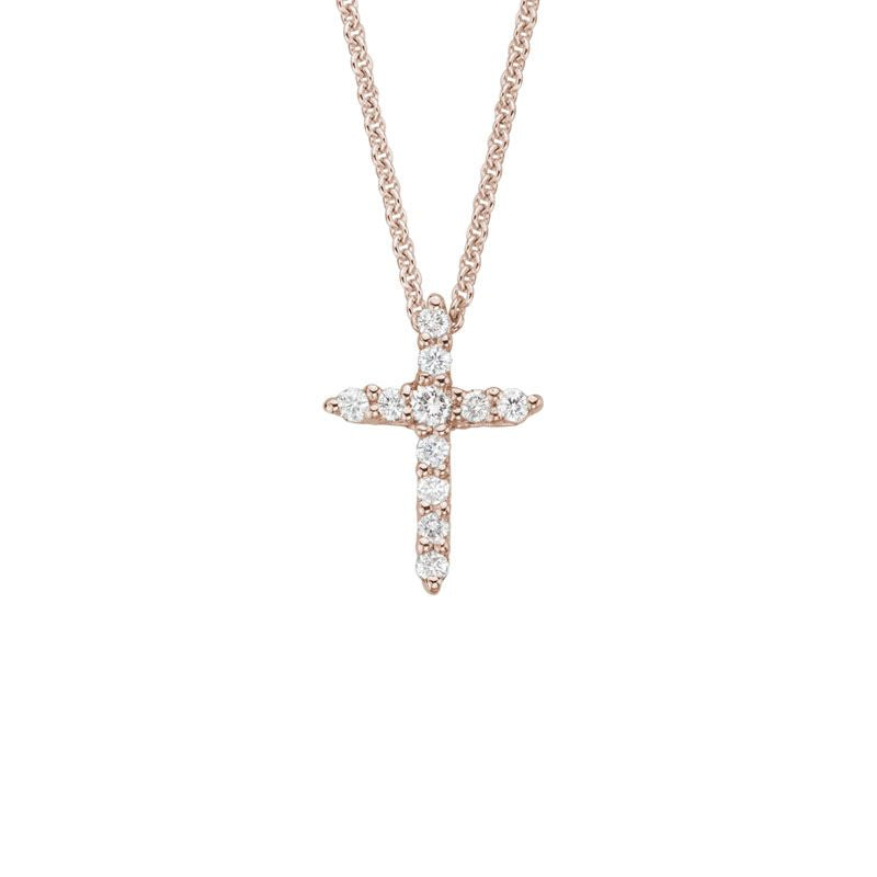 14K Rose Gold Diamond Cross Pendant Necklace for Women - Elegant Religious Jewelry Gift for Baptism, Confirmation & Everyday Wear