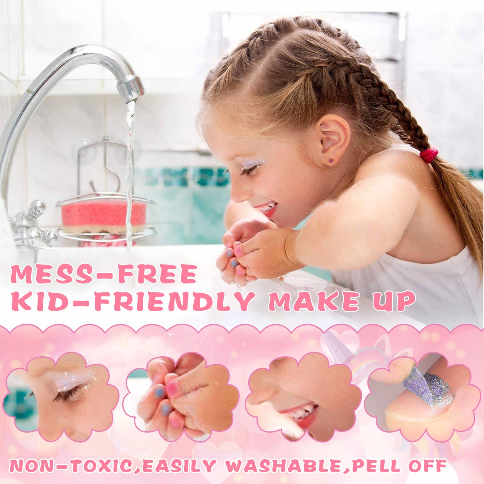 MUOIVG Kids Makeup Kit - 59pcs Washable, Non-Toxic Princess Gift for Girls 5-10 Years - Perfect for Birthday & Dress-Up Play