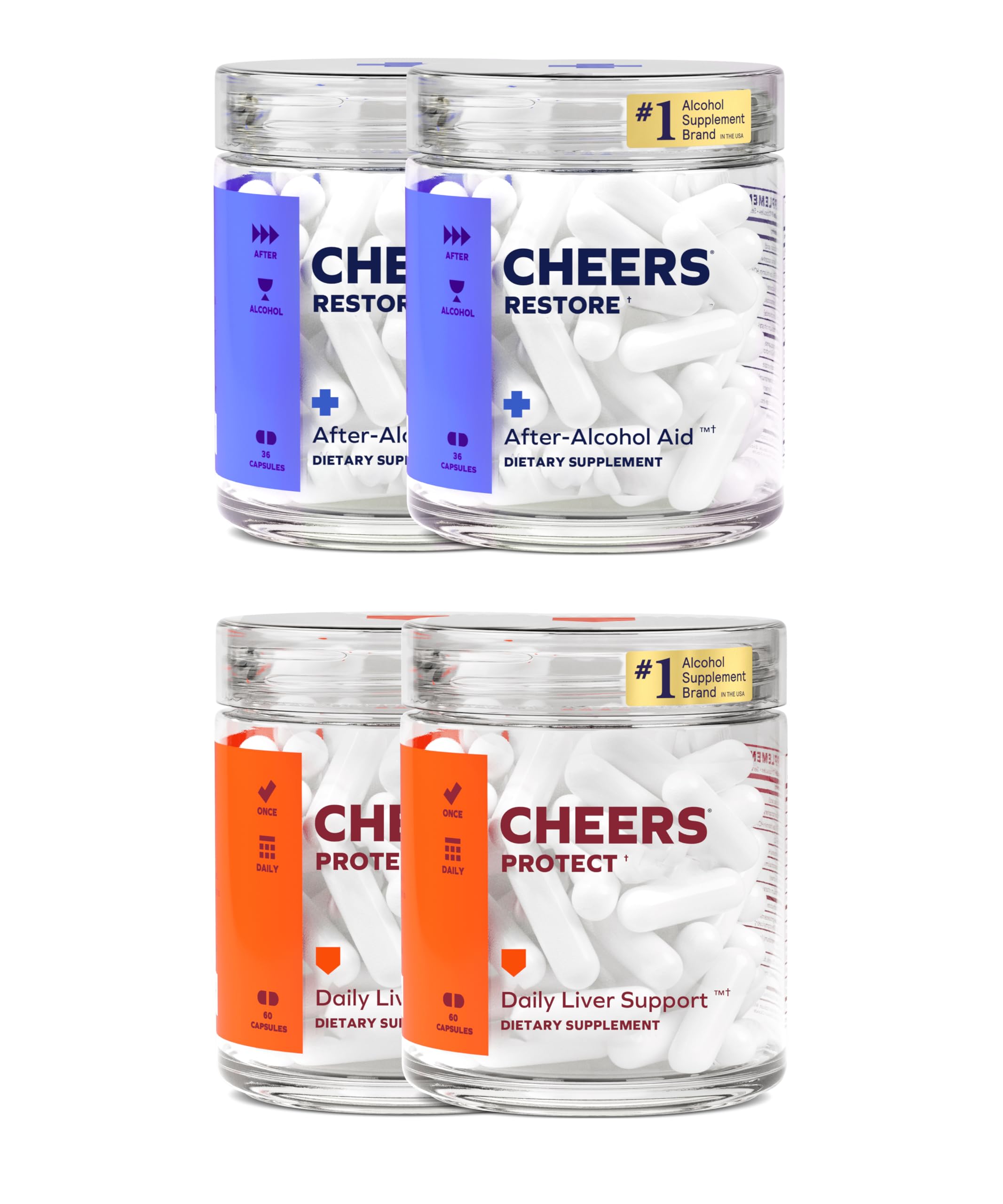 Cheers Liver Combo Supplement | Liver Support & Detox with DHM, L-Cysteine, Milk Thistle | Post-Alcohol Recovery & Daily Liver Protection | 24 Restore + 60 Protect Doses | Perfect for Hangover Relief & Healthy Lifestyle