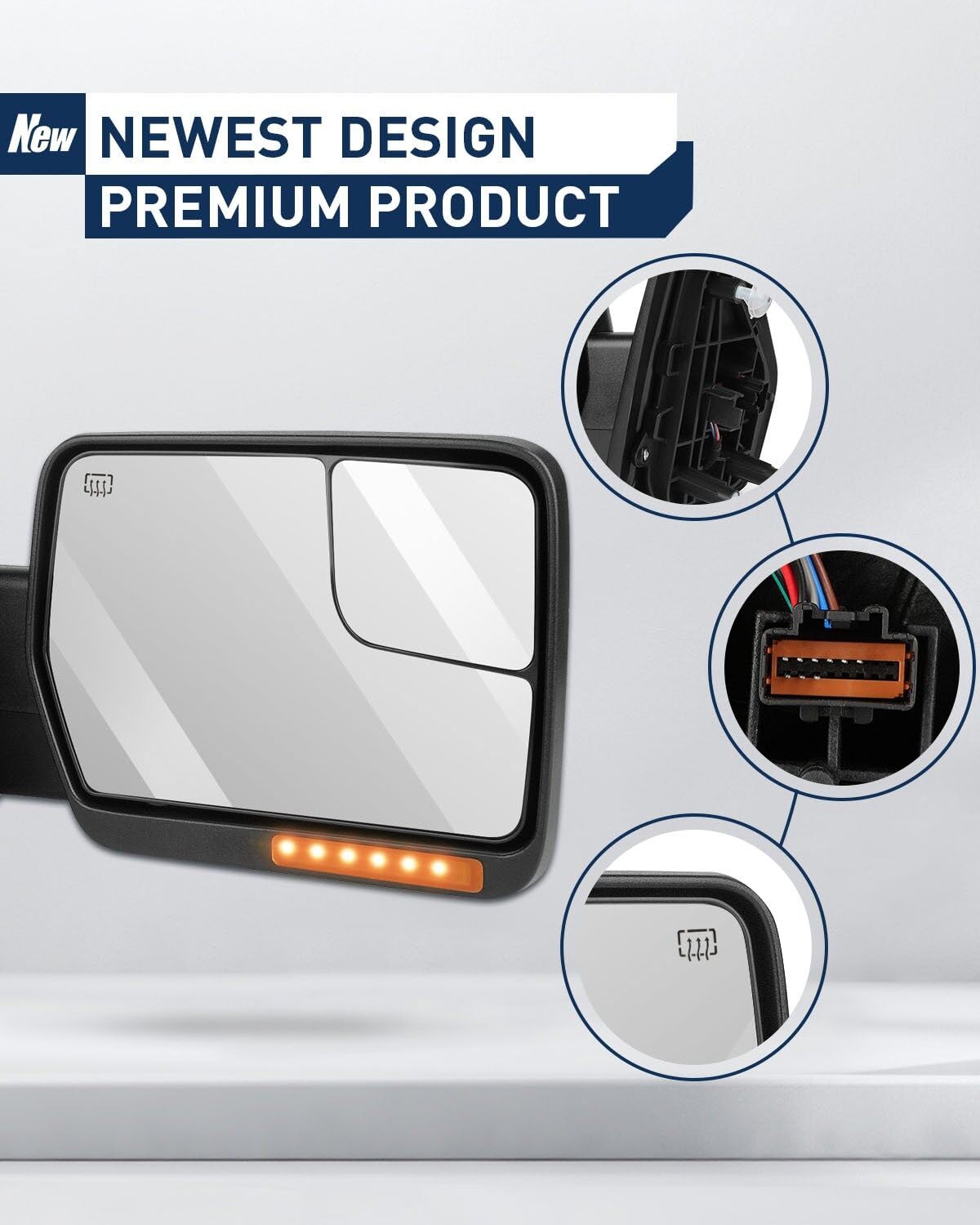 ECCPP Power-Adjustable Heated Towing Mirrors with Turn Signal & Puddle Light - Compatible with Ford F-150 2004-2014 Models - Left & Right Side Black Cap Manual Folding Mirrors - Perfect for Towing, Camping & Off-Road Adventures