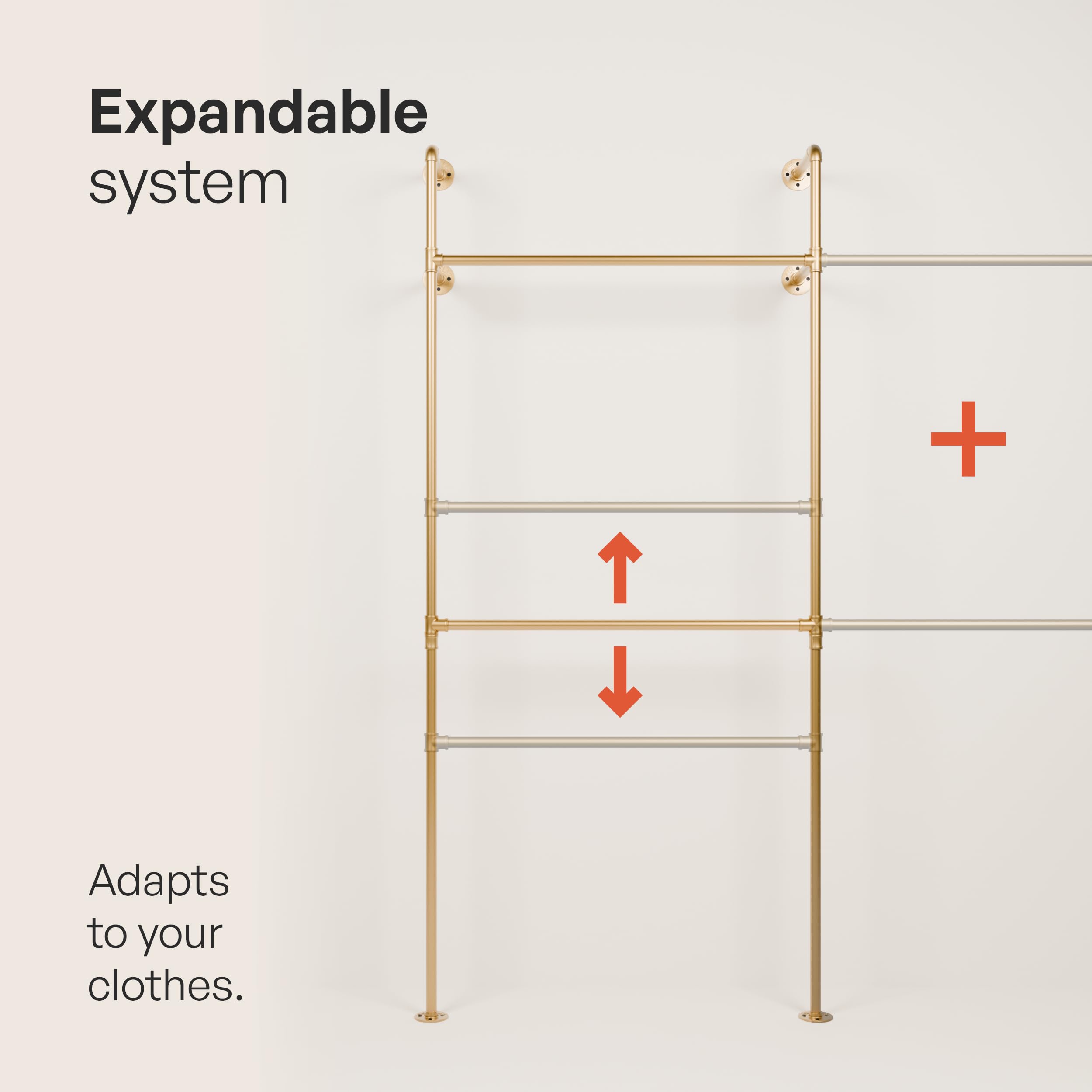Heavy Duty Industrial Pipe Clothing Rack - Gold Wall Mounted Garment Rack with 880 lbs Capacity - Walk-In Closet Organizer for Bedroom, Laundry Room & Commercial Use