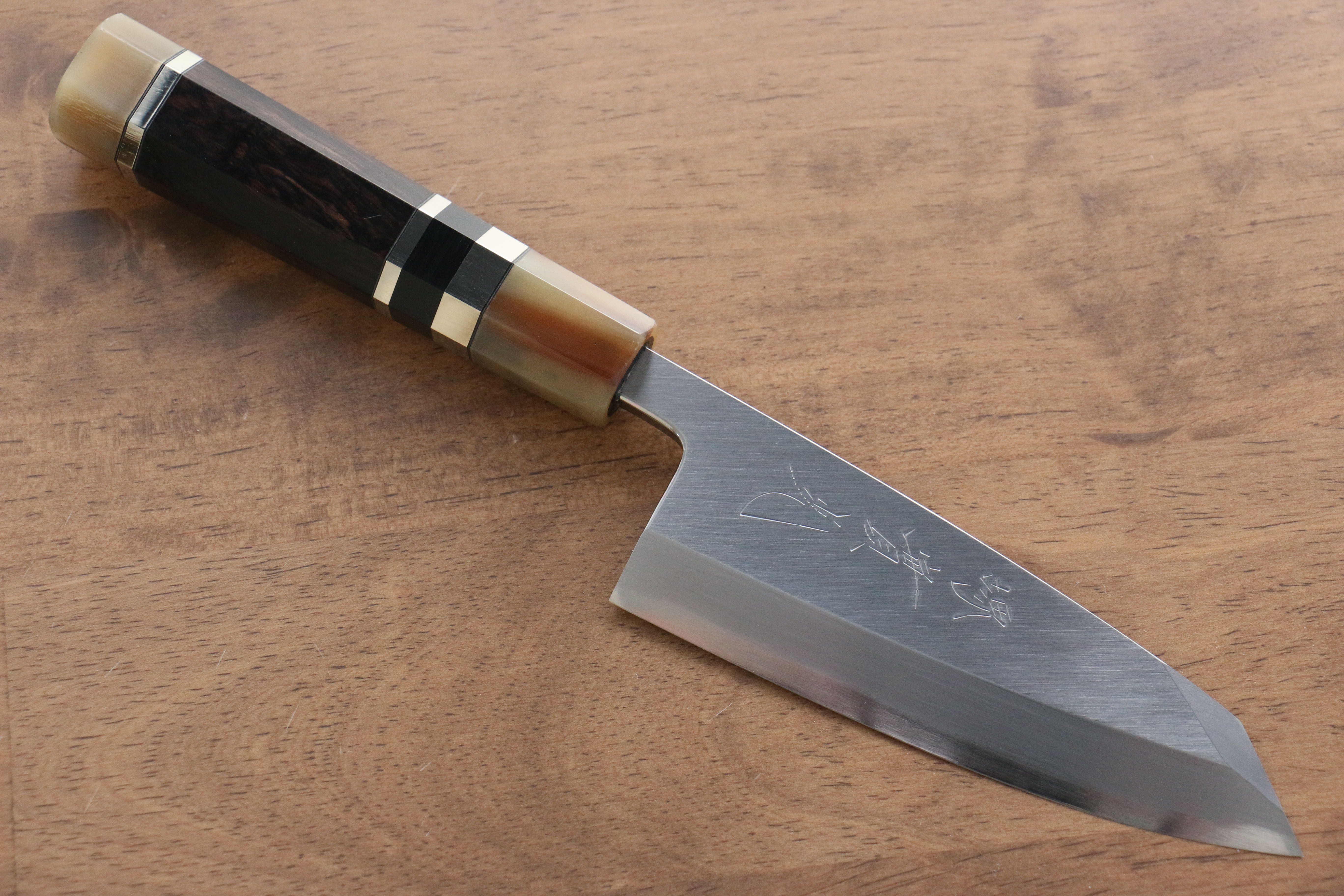 Jikko Shiko White Steel Kiritsuke Deba Knife 120mm - Ebony Wood Handle with Double Ring - Professional Japanese Kitchen Knife for Sushi, Fish Filleting & Precision Cutting
