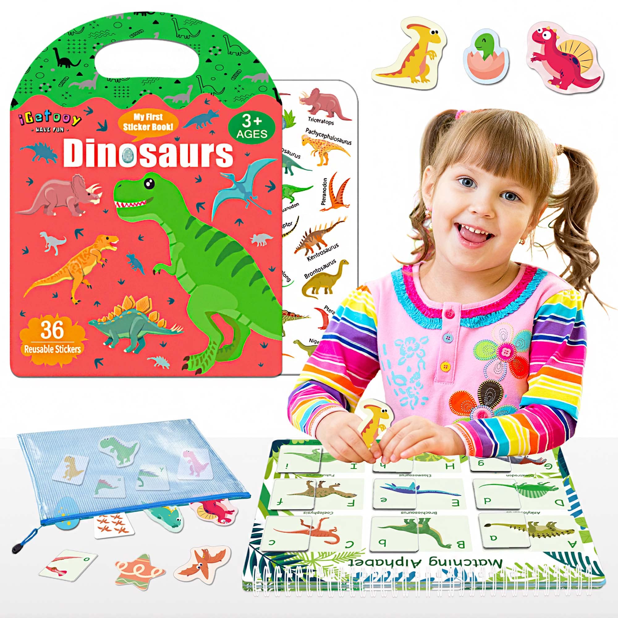 Reusable Sticker Books for Toddlers Ages 2-4 | Dinosaur Jelly Quiet Activity Book | Preschool Learning & Travel Toys with Waterproof Stickers | Perfect for Airplane, Car Rides & Quiet Playtime
