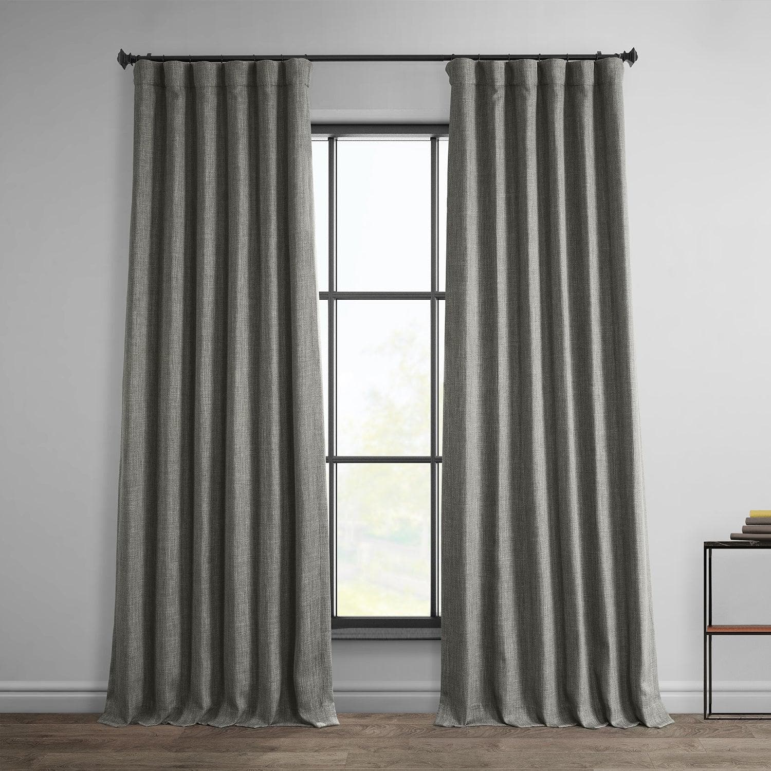 Grey Textured Faux Linen Blackout Curtains for Living Room & Bedroom - Thermal Insulated Window Drapes for Light Blocking & Privacy