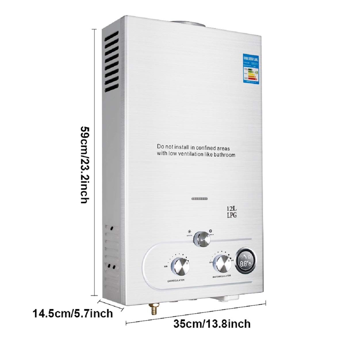 12L Tankless Propane Water Heater - Instant Hot Water for Bathroom, Shower & Kitchen | LPG Gas Powered, Energy Efficient, On-Demand Heating for Home & RV Use