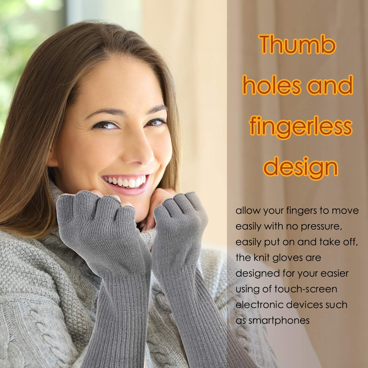 2 Pairs Winter Fingerless Gloves - Thermal Knitted Long Mittens & Stretchy Arm Warmers for Men & Women (11 Inch) - Perfect for Typing, Driving & Outdoor Activities in Cold Weather