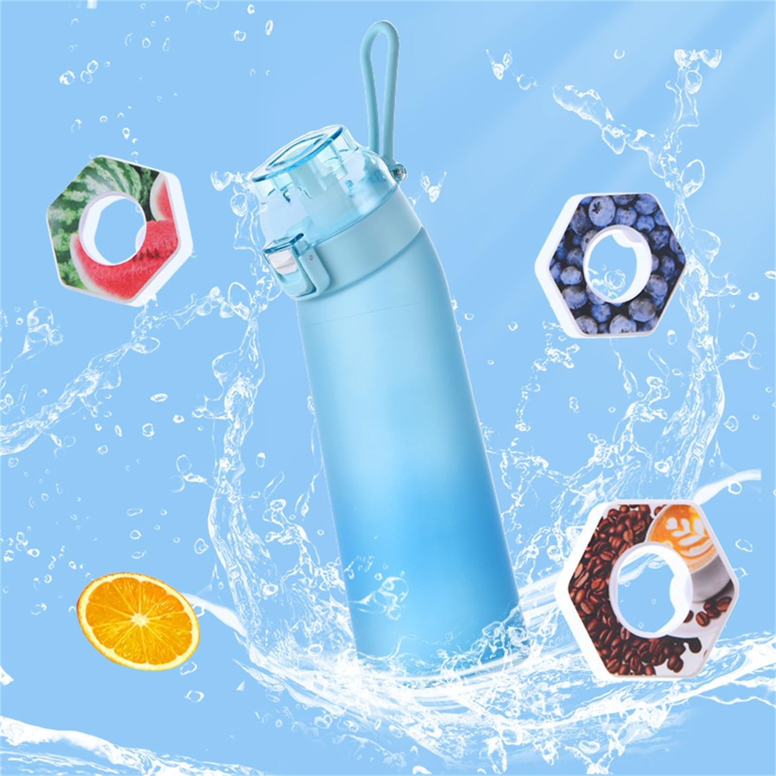**2024 New 700ml Air Water Bottle with 7 Flavor Pods – Leak-Proof Sports Drinking Bottle for Running, Gym & Outdoor Activities – Blue Starter Set**    *(Perfect for Hydration On-the-Go, Fitness Enthusiasts, Hiking, Cycling & Travel)*