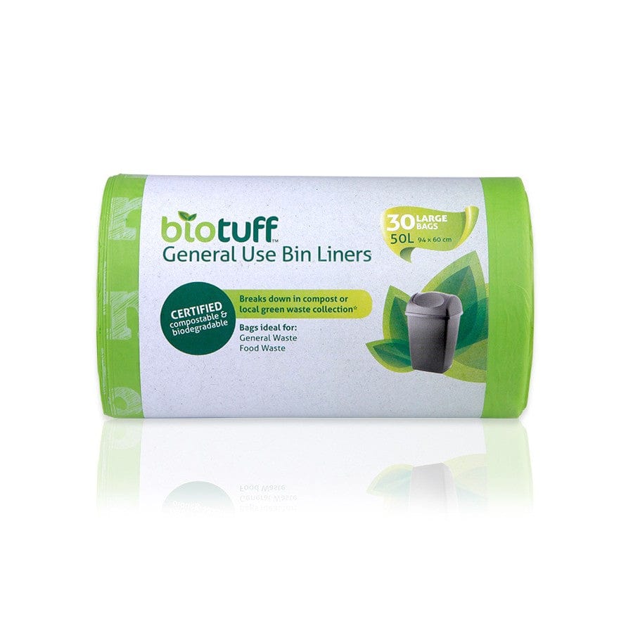 Biotuff Compostable 50L Trash Bags - 30 Count | Eco-Friendly Biodegradable Kitchen & Yard Waste Liners for Home Composting & Organic Disposal