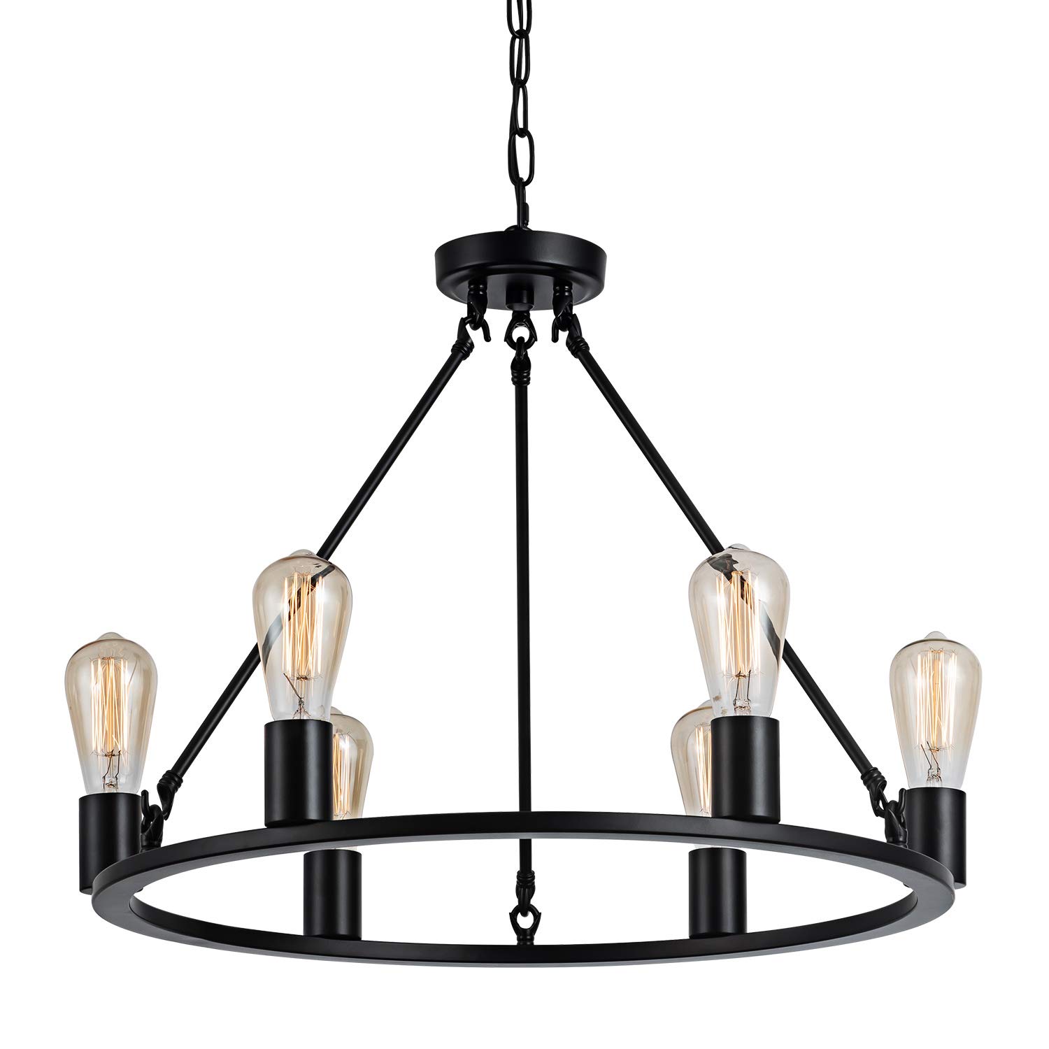 Senyshilon 23.6'' Black Farmhouse Wagon Wheel Chandelier - 6-Light Rustic Modern Ceiling Light Fixture for Dining Room, Kitchen Island, Living Room & Bedroom | Perfect for Farmhouse, Industrial & Vintage Home Decor